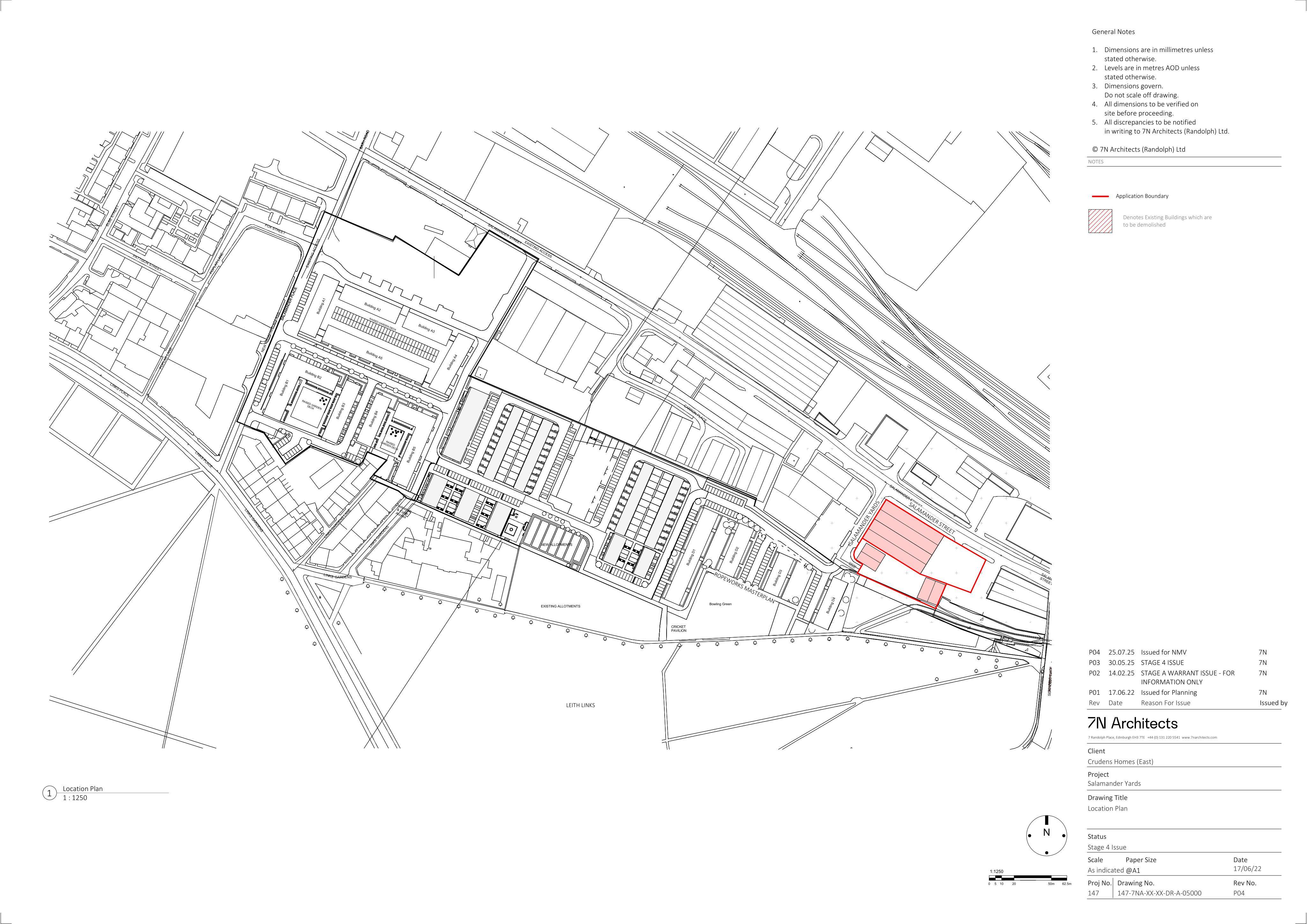 Planning document preview for application 22/03430/VAR2, at 124 Salamander Street, 1 - 3 Salamander Yards Edinburgh, showing 01-LOCATION PLAN, page 1