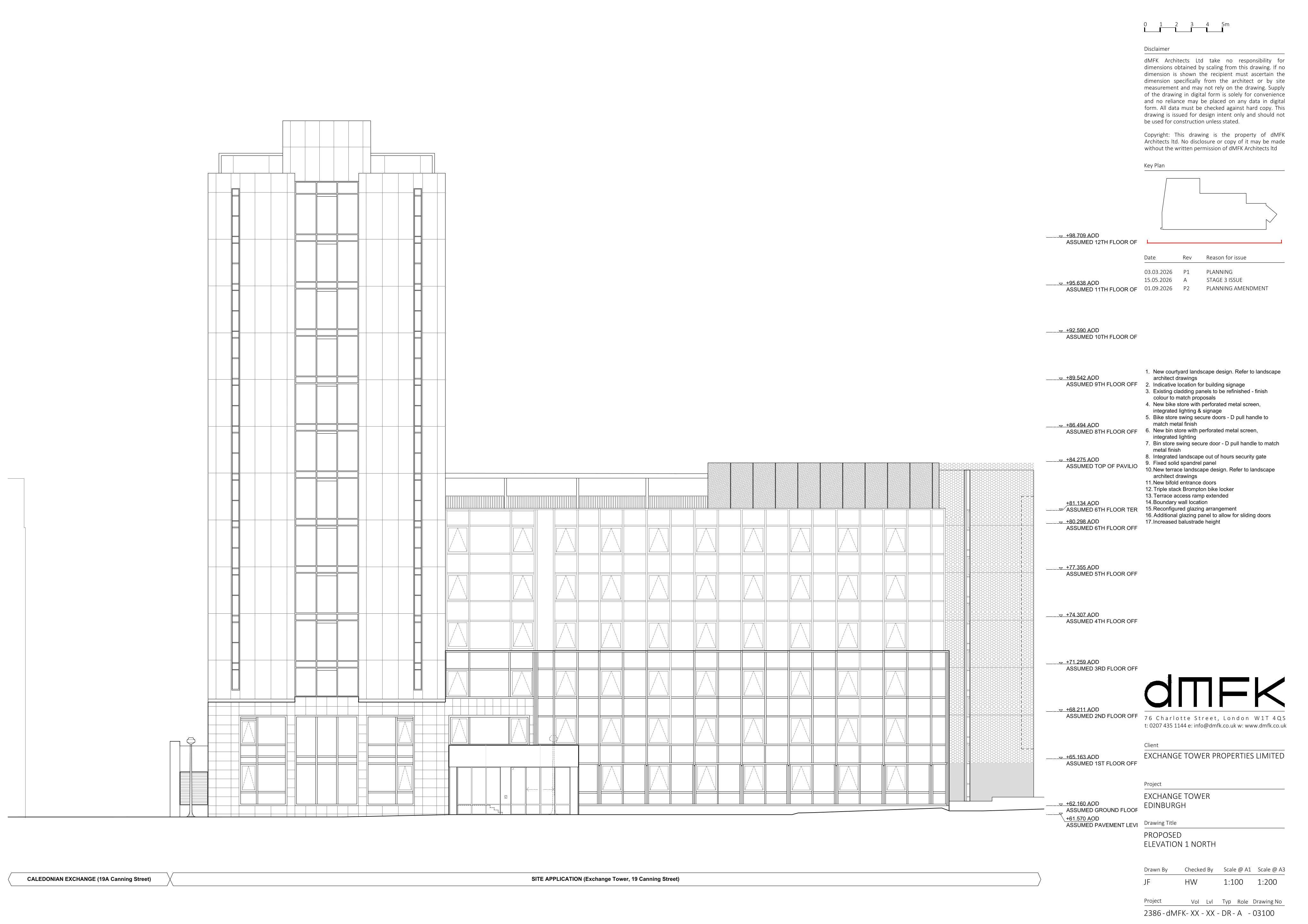 Planning document preview for application 26/00905/VARY, at 19 Canning Street Edinburgh EH3 8EG, showing (27A) PROPOSED NORTH FACADE, page 1