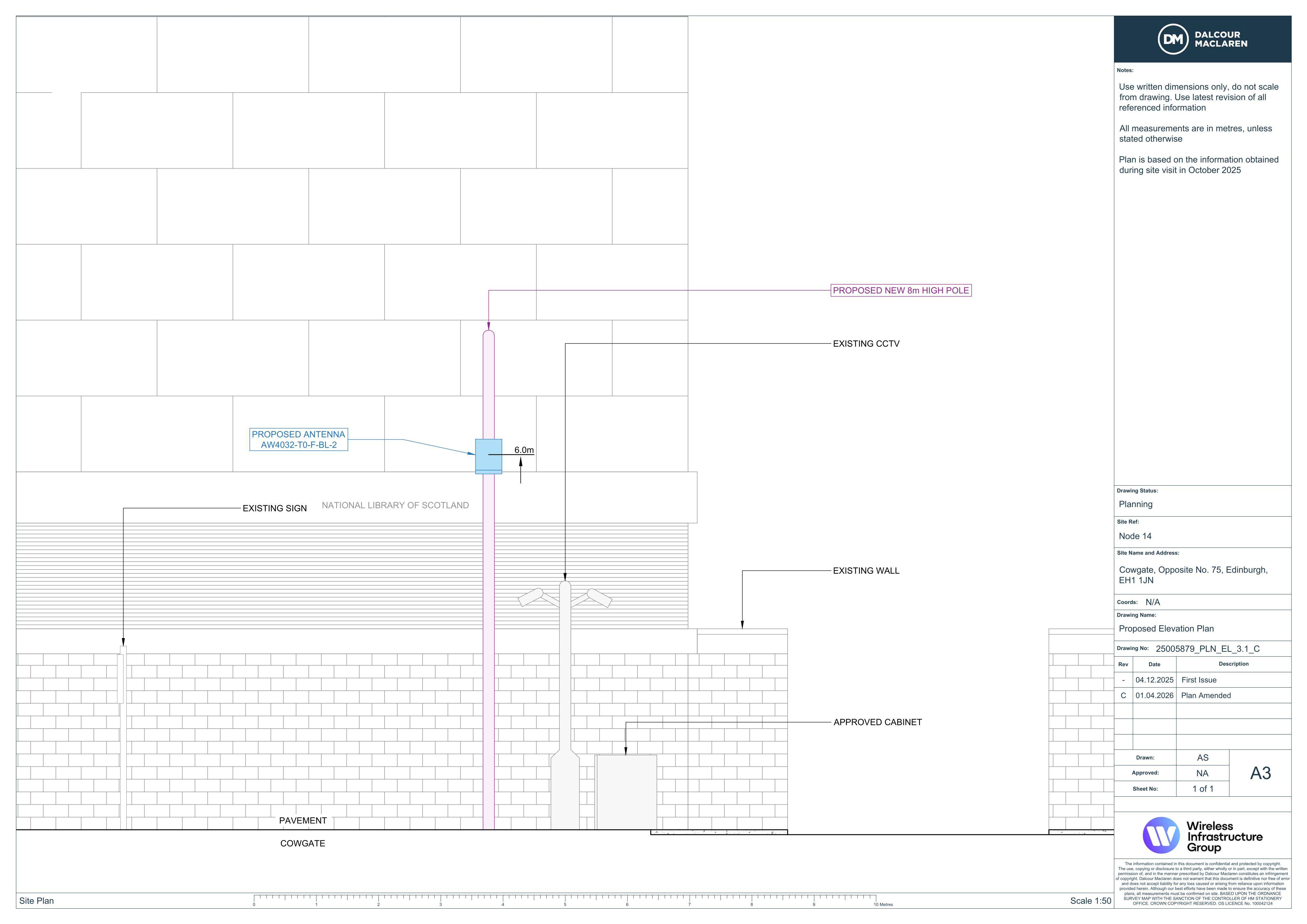 Planning document preview for application 26/01588/PATEL, at Proposed Telecoms Apparatus 15 Metres South Of 92 Cowgate Old Town Edinburgh, showing 03 - PROPOSED ELEVATION, page 1