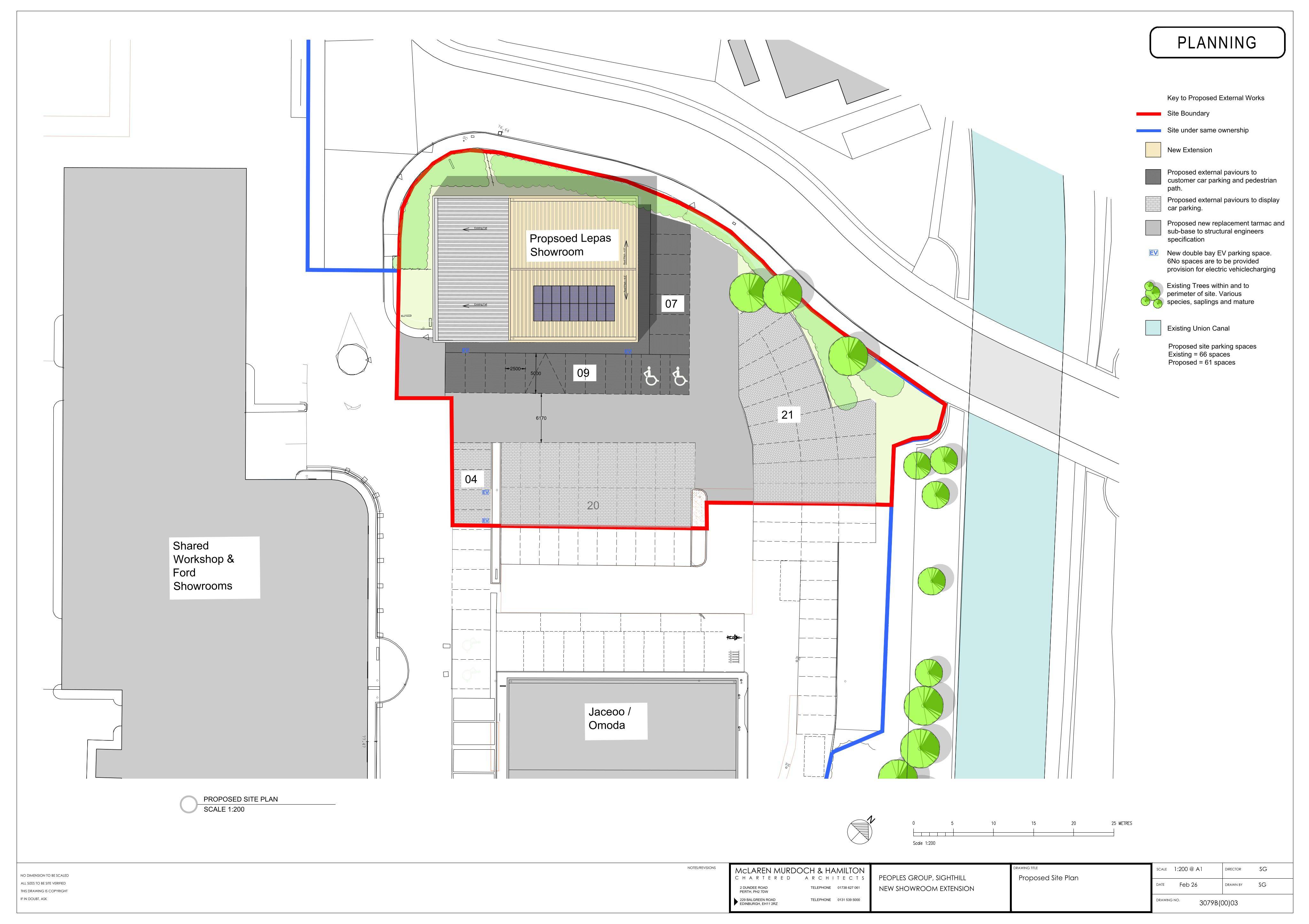 Planning document preview for application 26/01669/FUL, at 1 Cultins Road Edinburgh EH11 4YY, showing 04-PROPOSED SITE, page 1