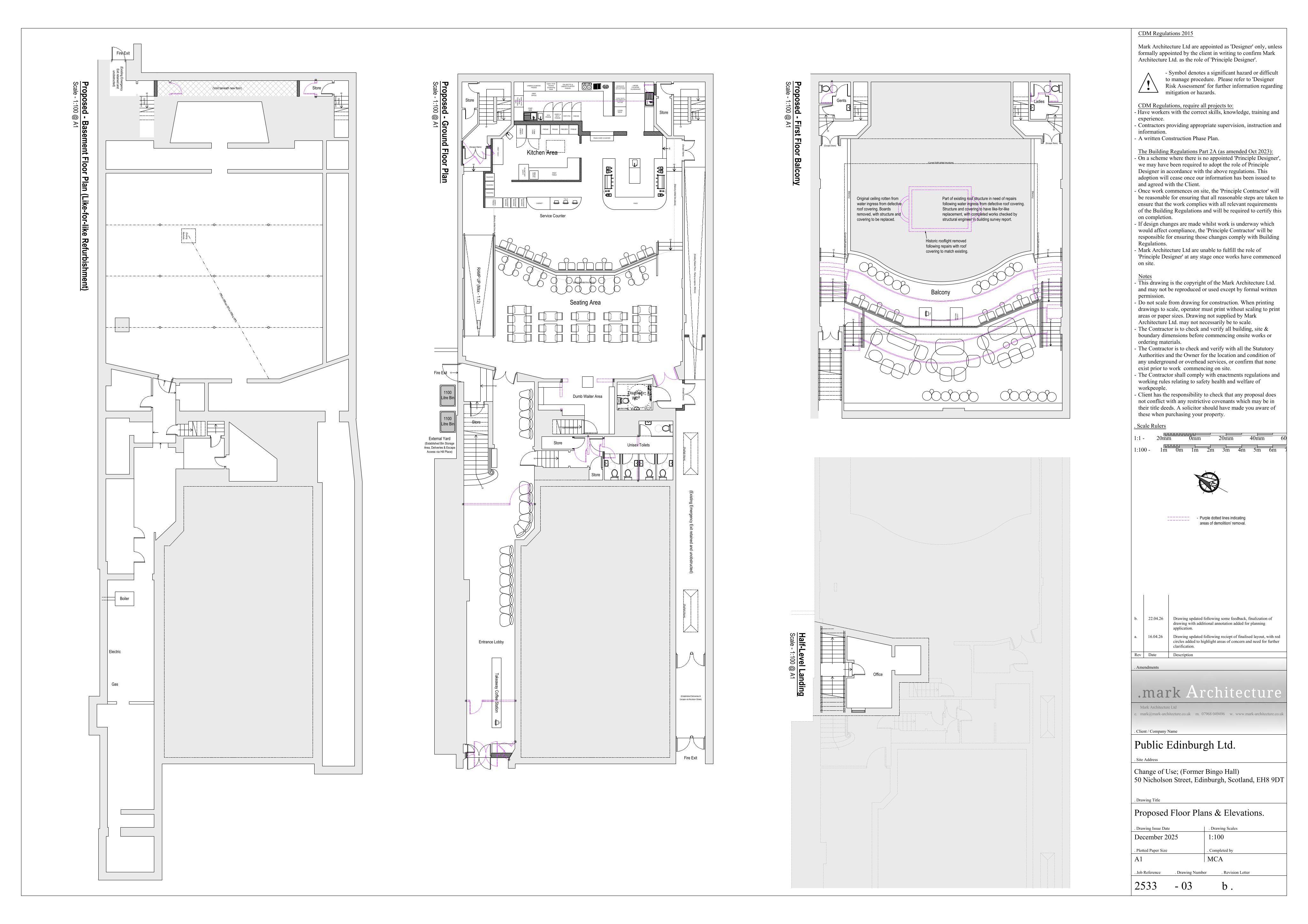 Planning document preview for application 26/01757/FUL, at 50 Nicolson Street Edinburgh EH8 9DT, showing (04) PROPOSED PLANS, page 1