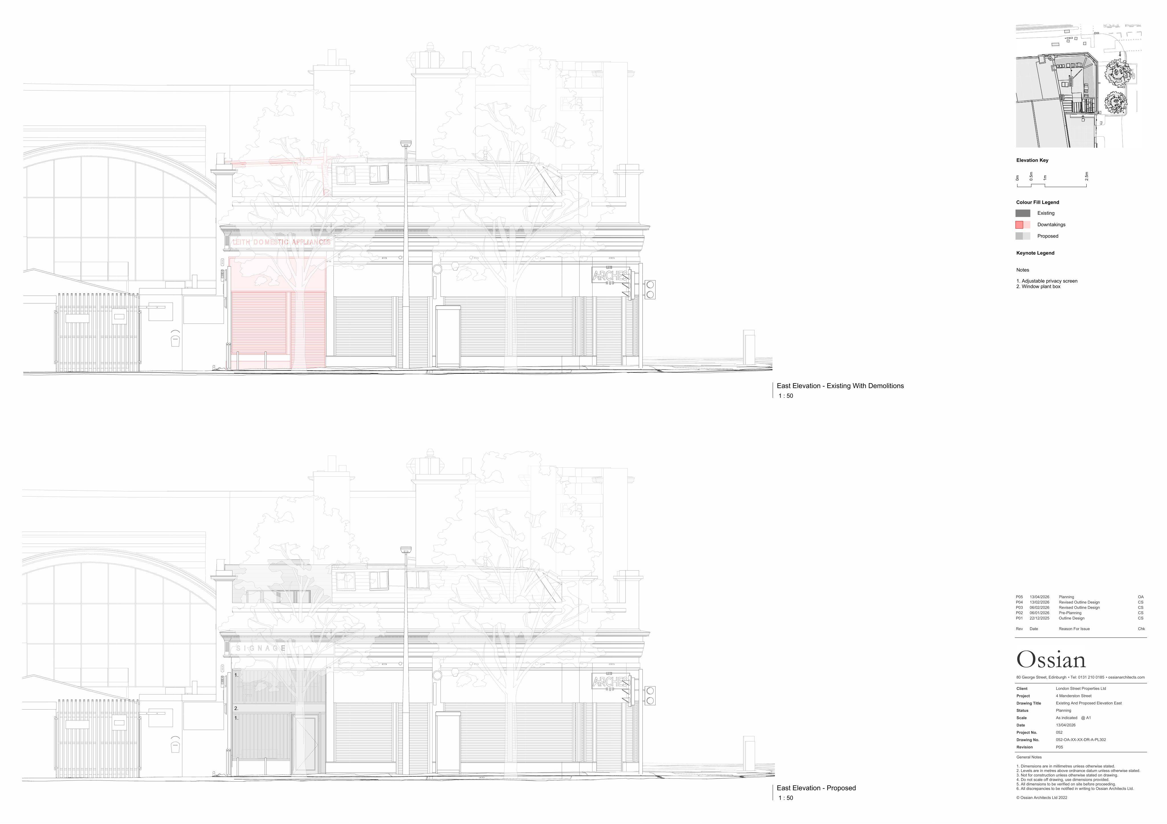 Planning document preview for application 26/01804/CON, at 4 Manderston Street Edinburgh EH6 8LY, showing (11) EXISTING AND PROPOSED ELEVATION EAST, page 1