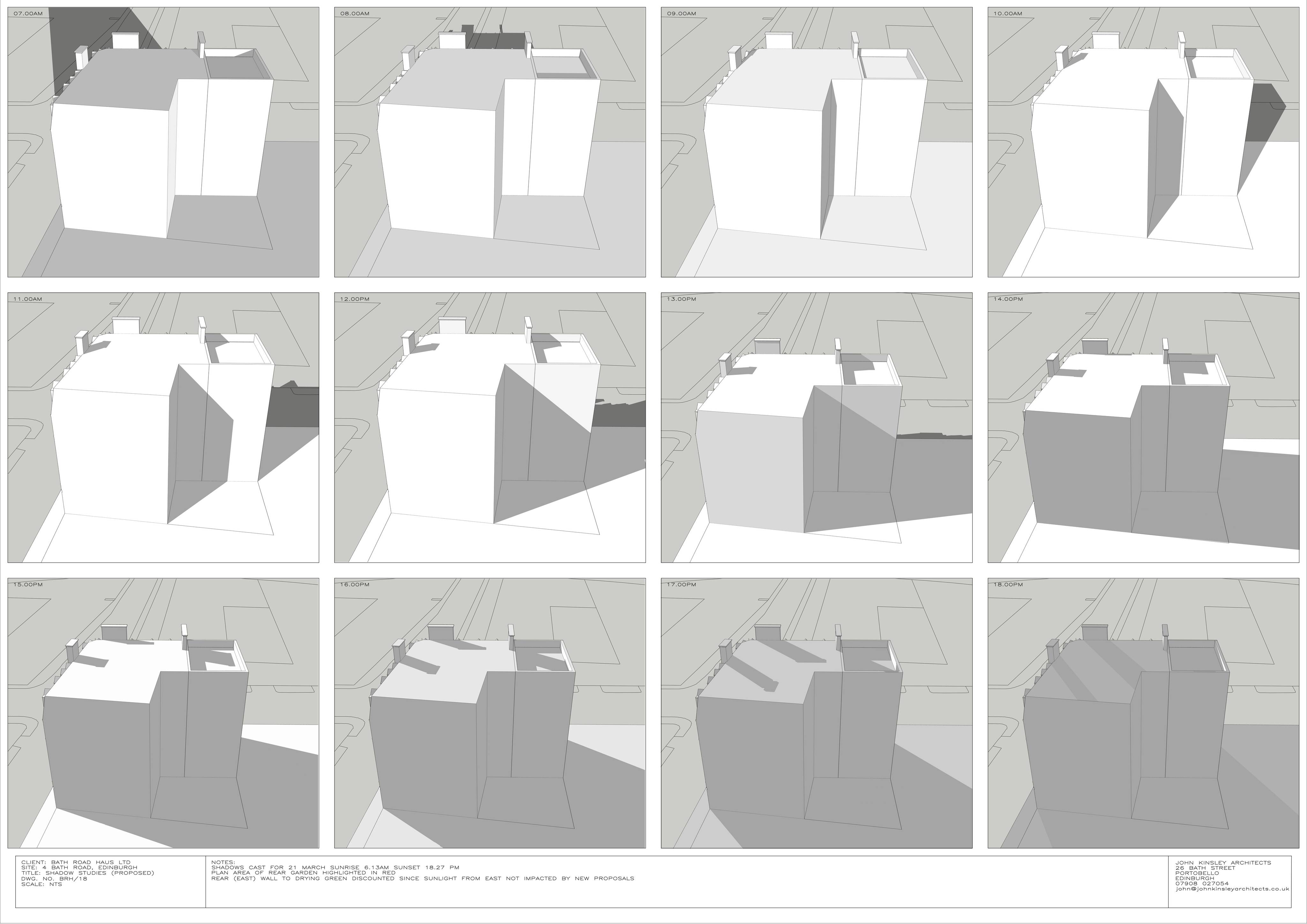 Planning document preview for application 26/01831/FUL, at 2 Bath Road Edinburgh EH6 7JT, showing (12) SHADOW STUDIES PROPOSED