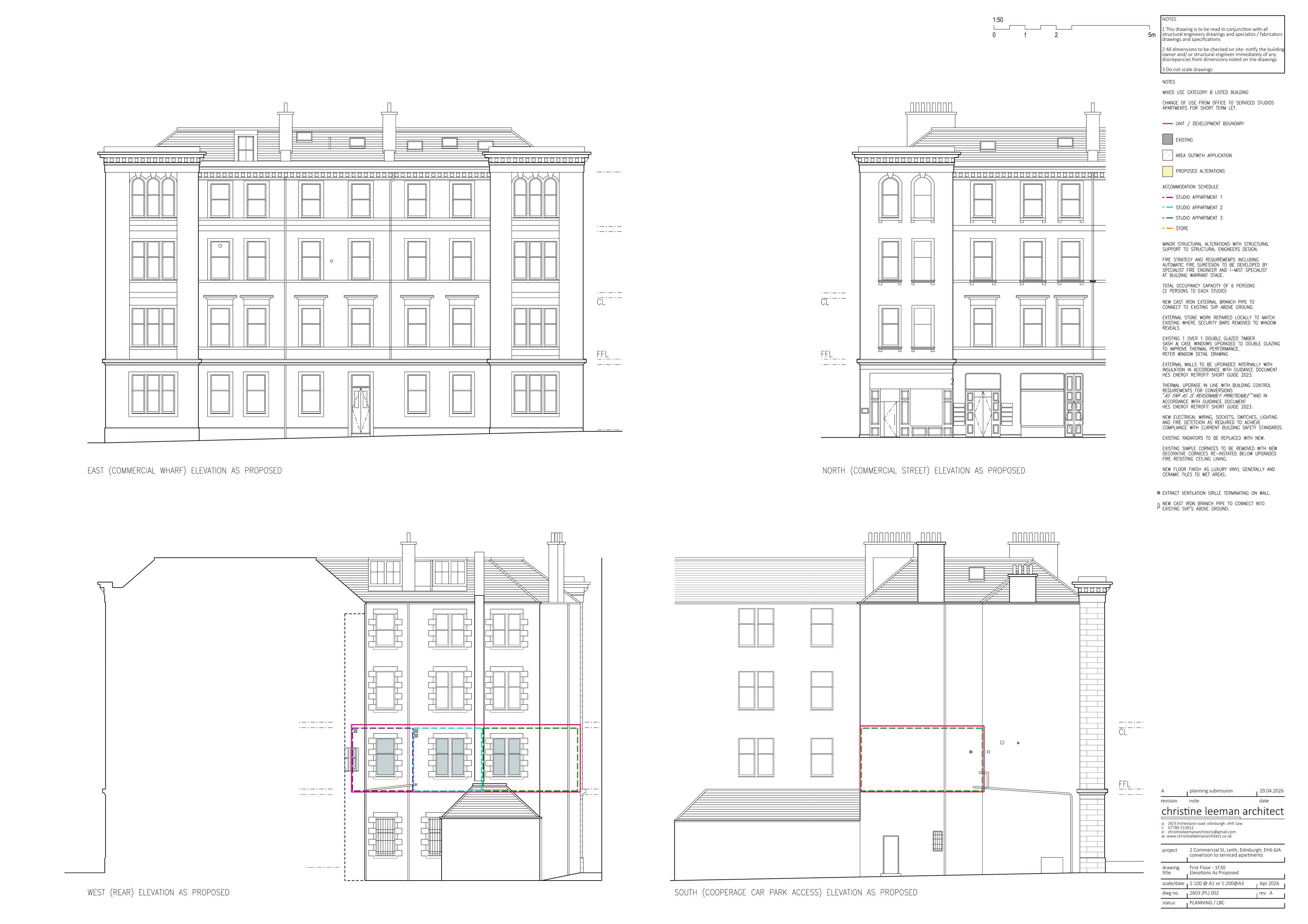Planning document preview for application 26/01848/LBC, at 1F30 2 Commercial Street Edinburgh EH6 6JA, showing (09) ELEVATIONS AS PROPOSED, page 1