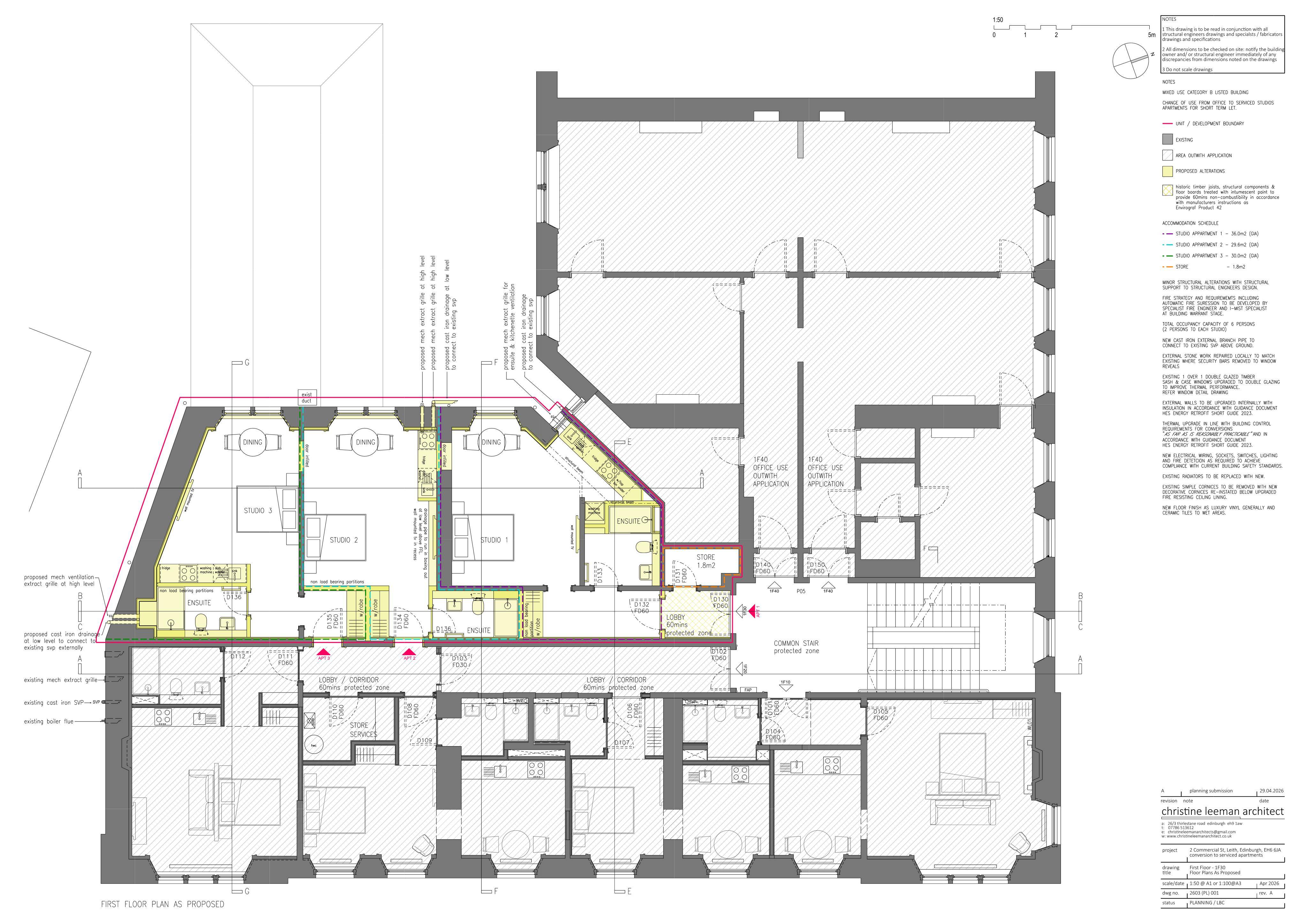 Planning document preview for application 26/01848/LBC, at 1F30 2 Commercial Street Edinburgh EH6 6JA, showing (06) FLOOR PLANS AS PROPOSED, page 1