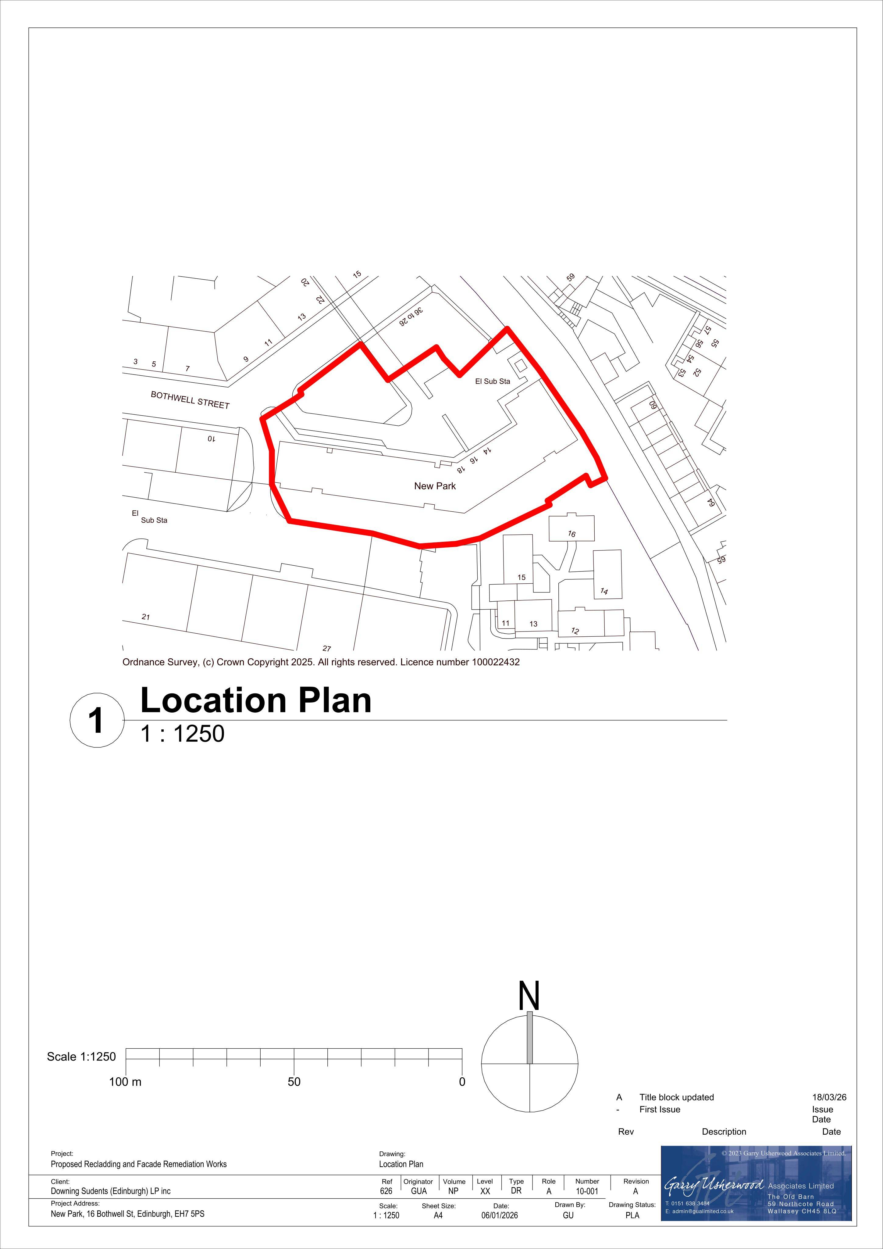 Planning document preview for application 26/01865/FUL, at 14, 16, 18 Bothwell Street Edinburgh, showing (01) LOCATION PLAN, page 1