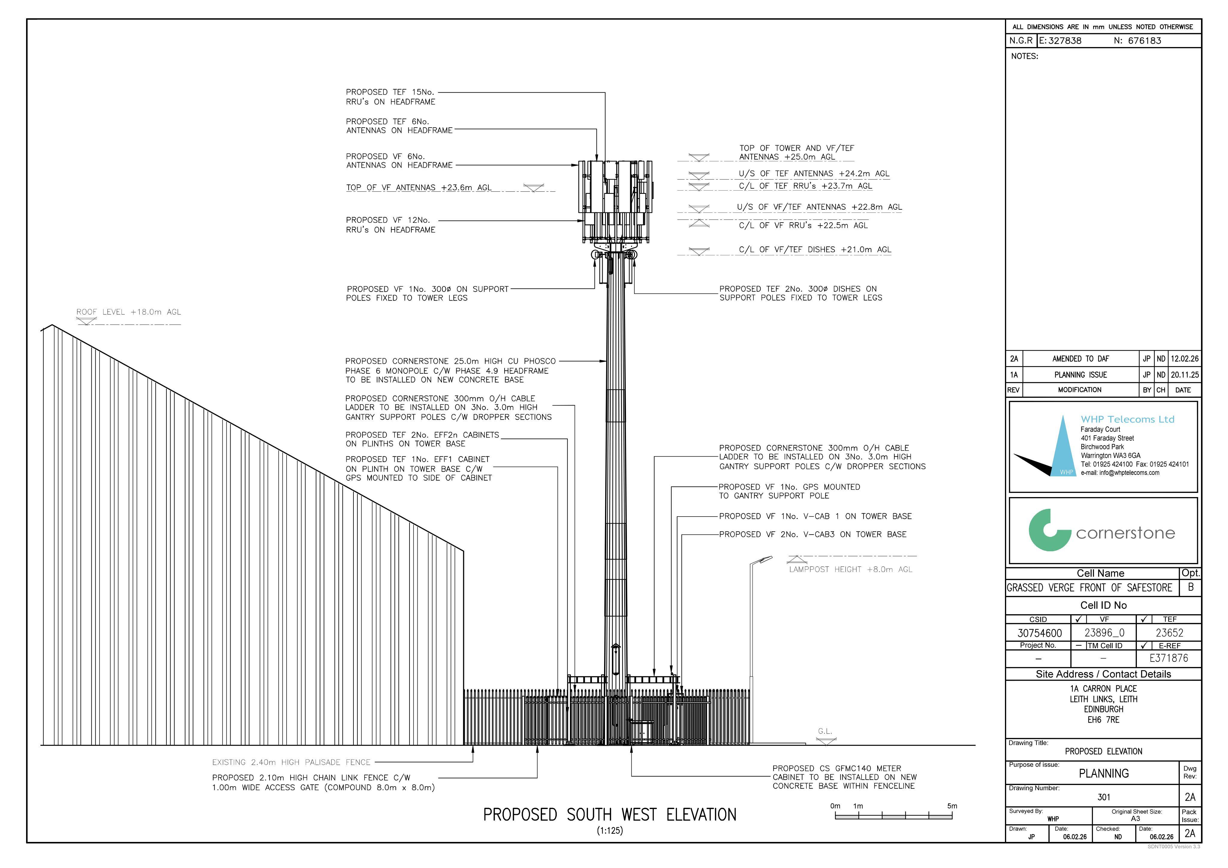 Planning document preview for application 26/01942/PATEL, at Telecoms Apparatus 14 Metres East Of 1 Carron Place Edinburgh, showing 05 - PROPOSED SOUTH WEST ELEVATION, page 1