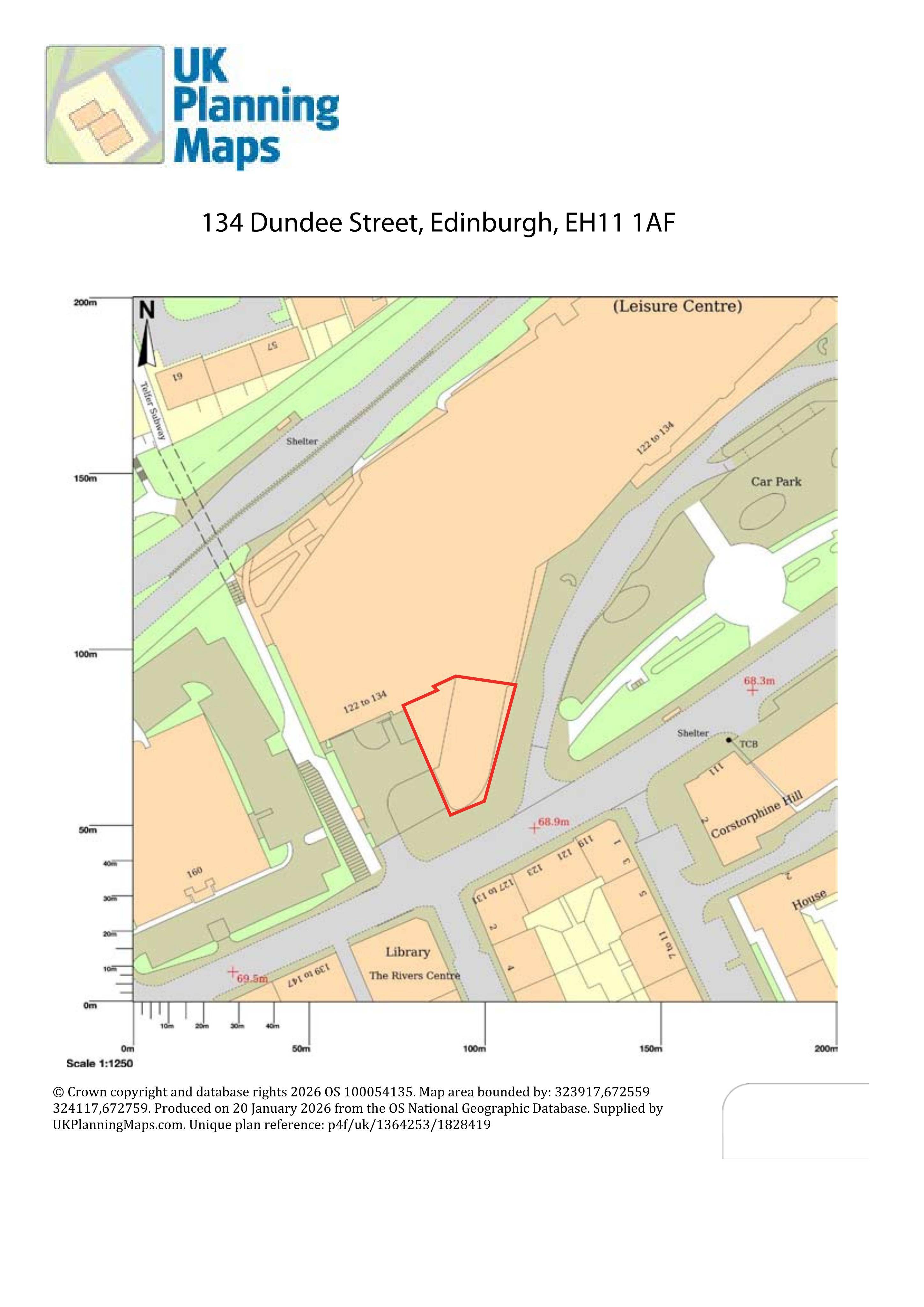 Planning document preview for application 26/02131/ADV, at 134 Dundee Street Edinburgh EH11 1AF, showing 01-LOCATION PLAN, page 1