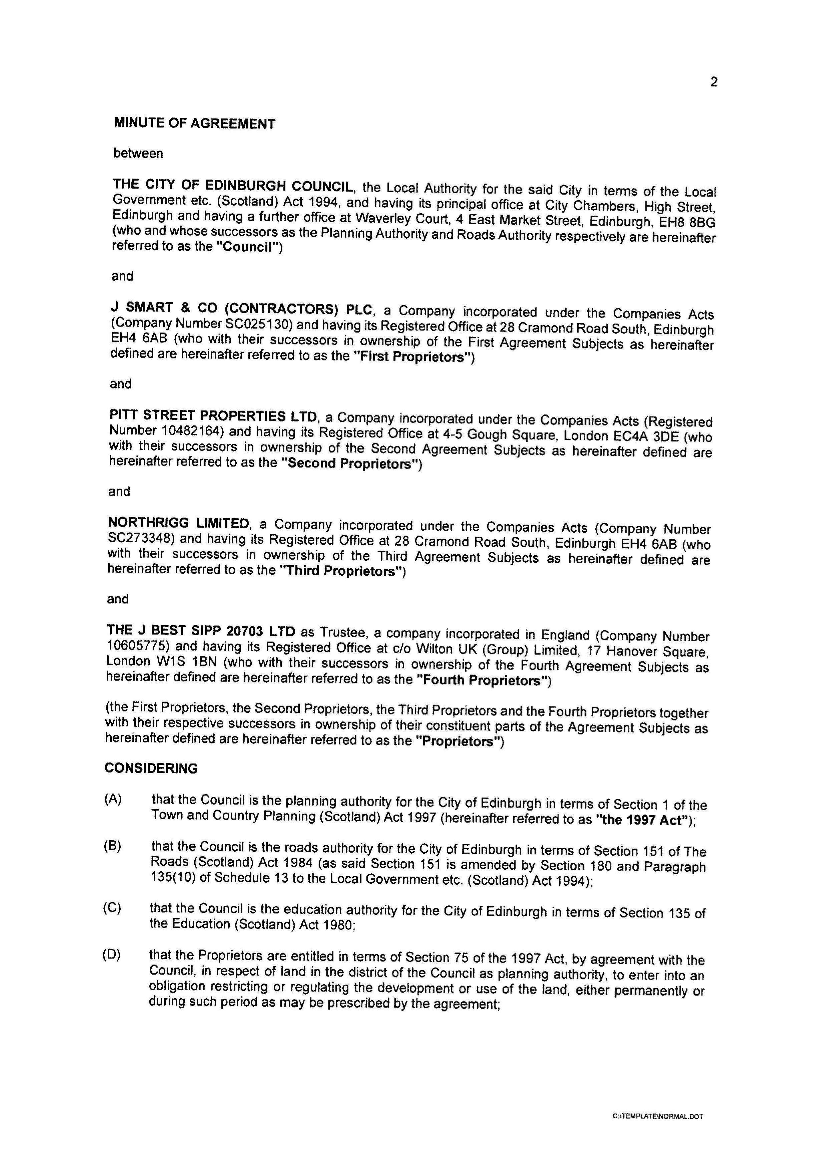 Planning document preview for application 26/02210/OBL, at 117 - 145 Pitt Street, 9 Trafalgar Lane Edinburgh EH6 4DE, showing SIGNED S75 AGREEMENT, page 2