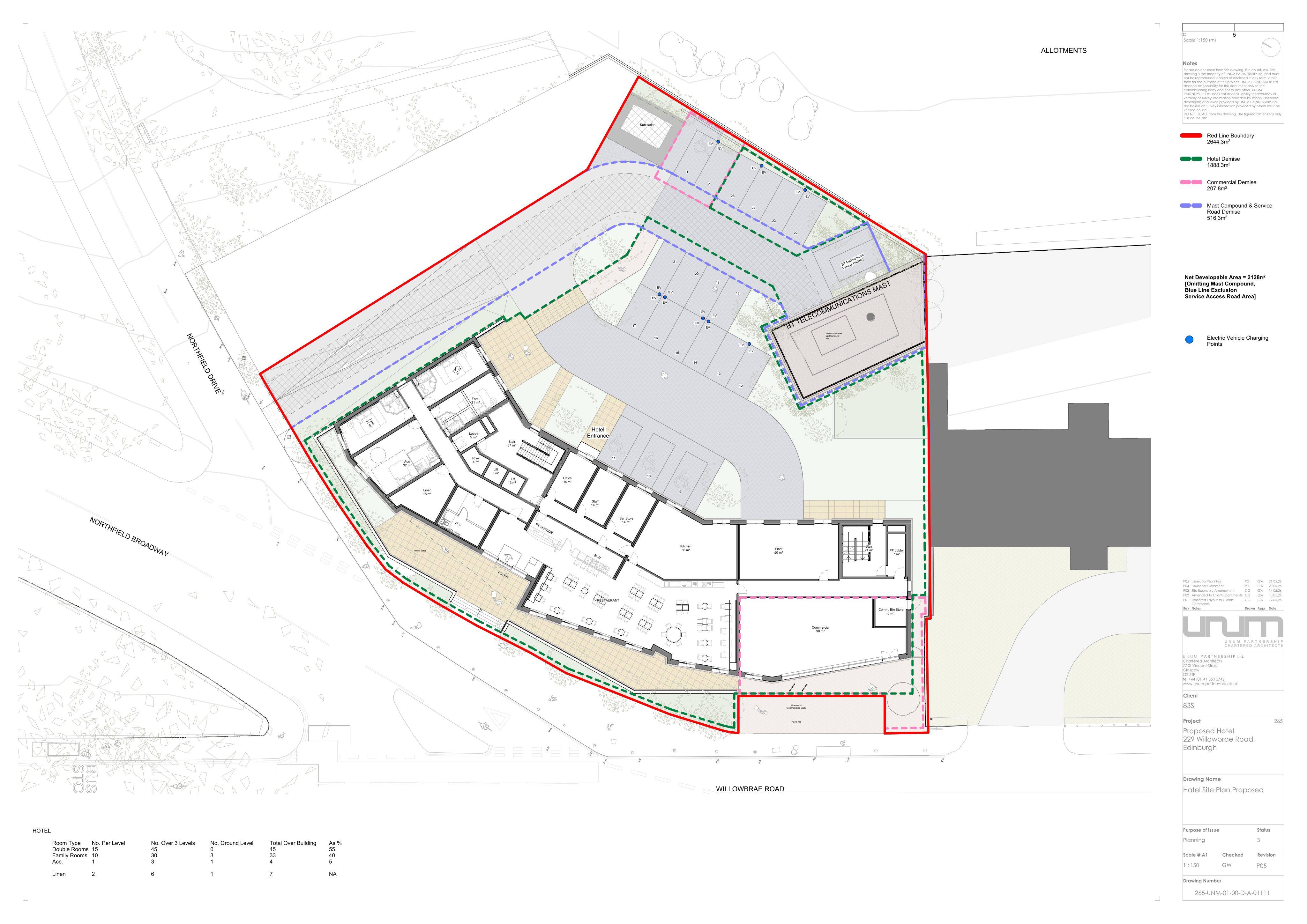 Planning document preview for application 26/02294/FUL, at 229 Willowbrae Road Edinburgh EH8 7ND, showing (05) SITE PLAN PROPOSED, page 1