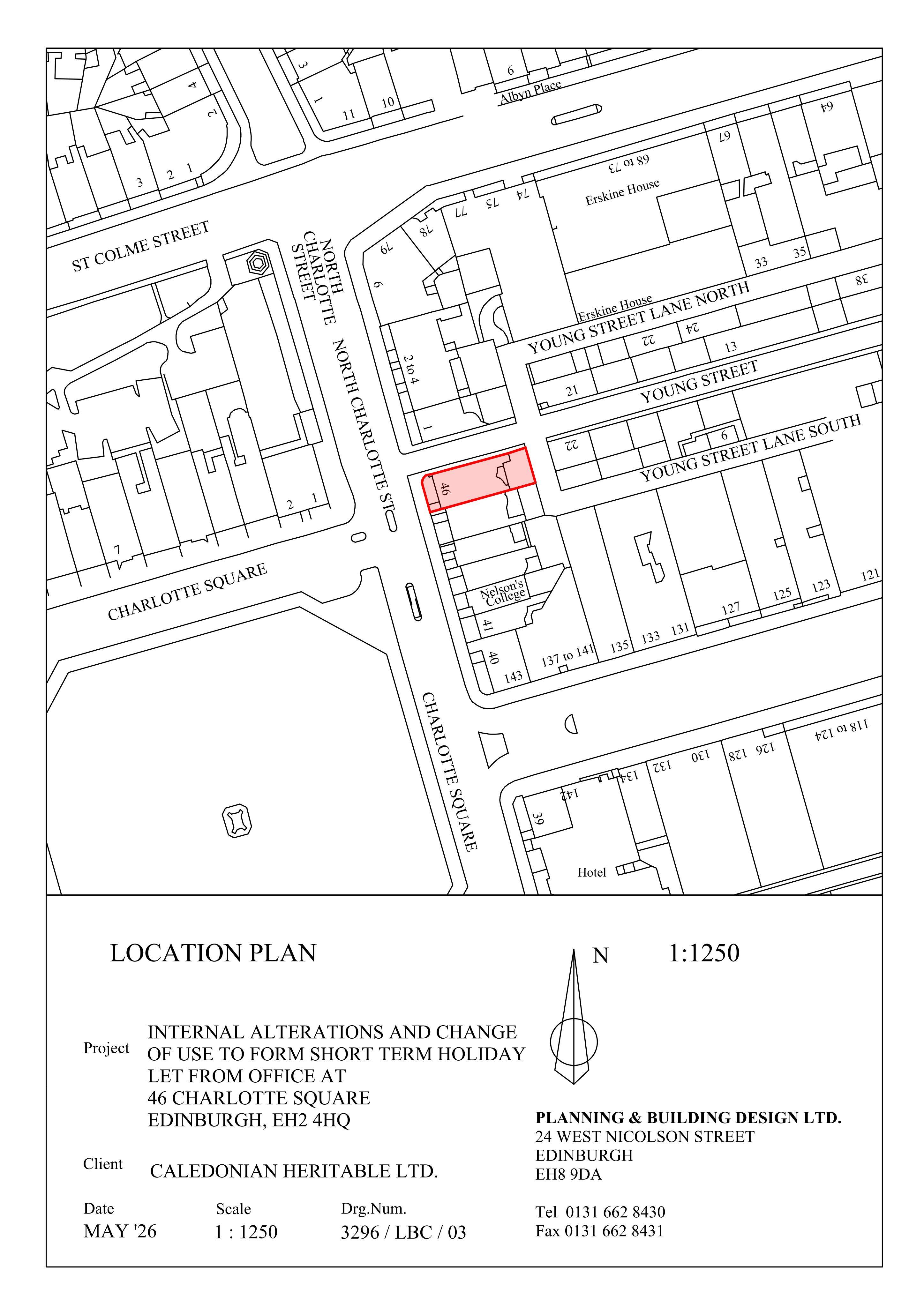 Planning document preview for application 26/02313/LBC, at 46 Charlotte Square Edinburgh EH2 4HQ, showing 01 - LOCATION PLAN, page 1