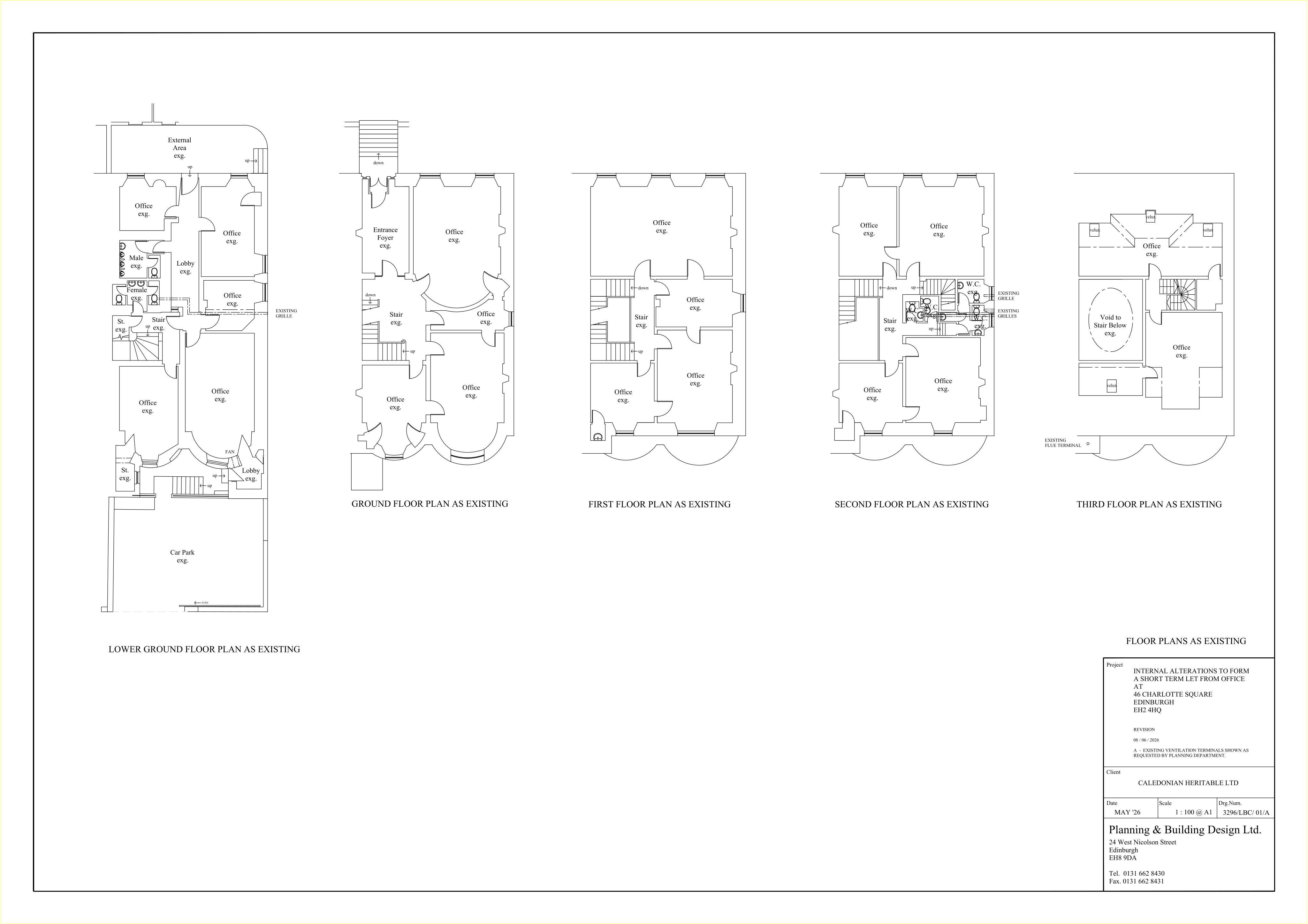 Planning document preview for application 26/02313/LBC, at 46 Charlotte Square Edinburgh EH2 4HQ, showing 02 - FLOOR PLANS AS EXISTING, page 1