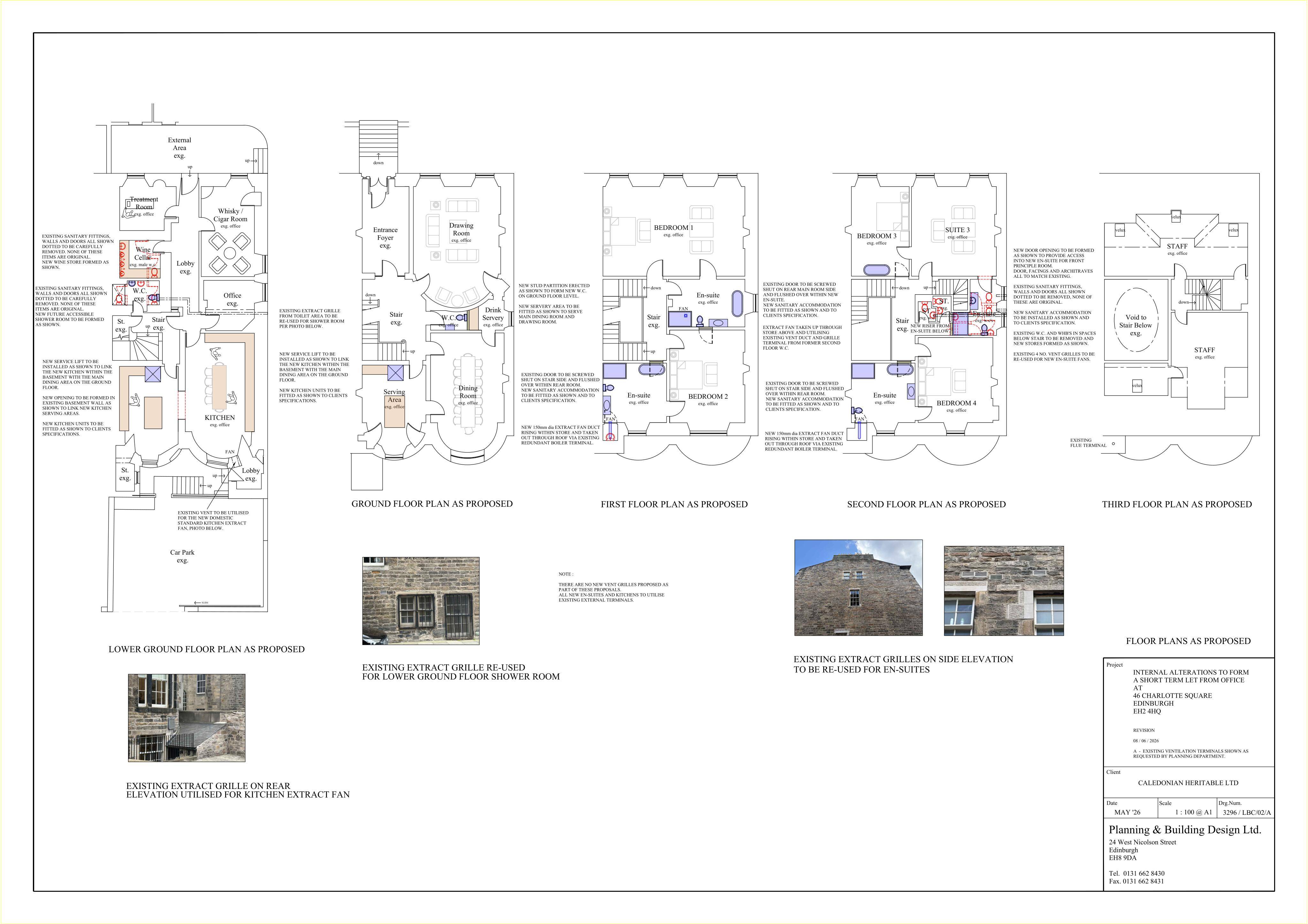 Planning document preview for application 26/02313/LBC, at 46 Charlotte Square Edinburgh EH2 4HQ, showing 03 - FLOOR PLANS AS PROPOSED, page 1