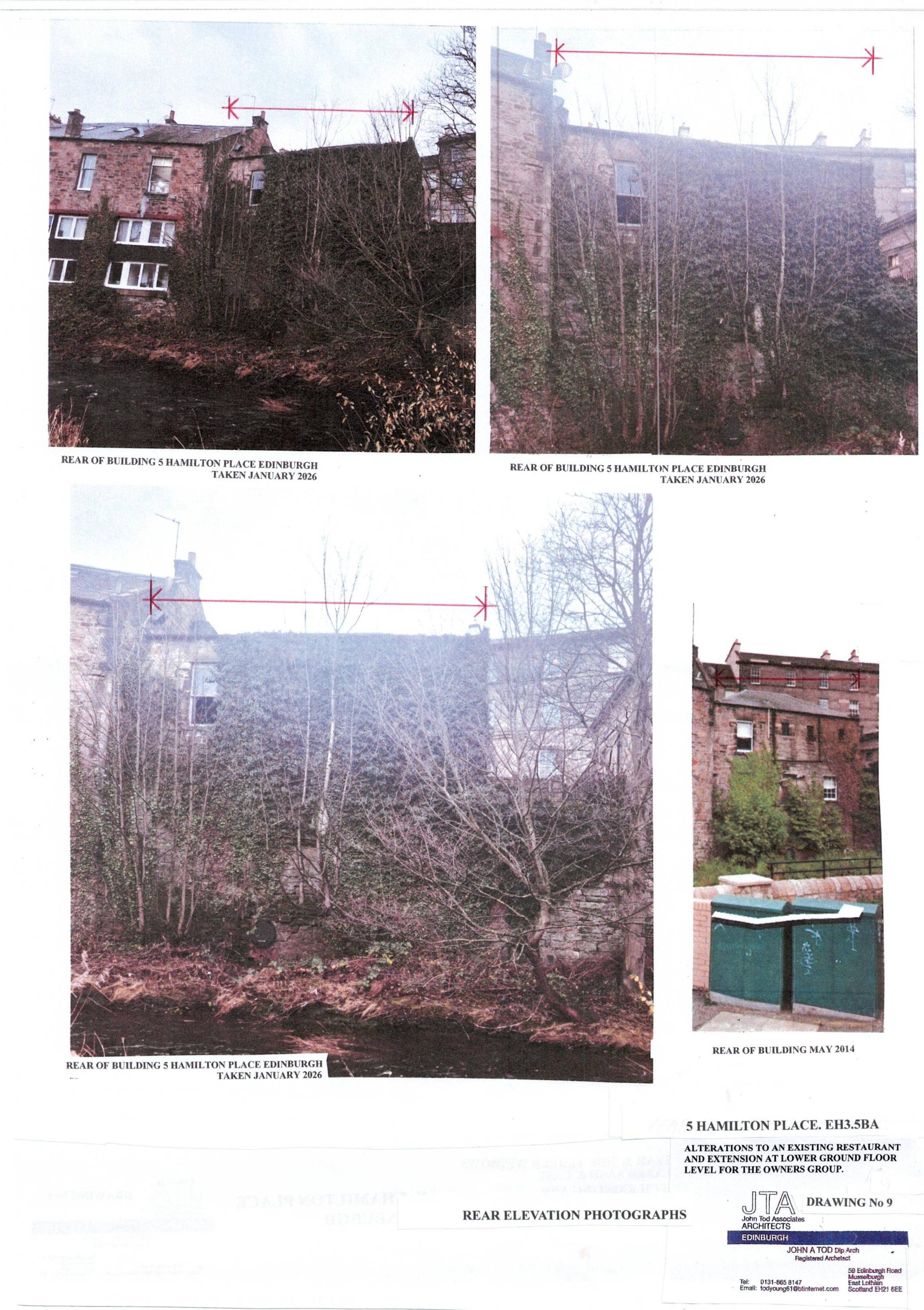 Planning document preview for application 26/02322/FUL, at 5 - 7 Hamilton Place Edinburgh, showing (08) REAR ELEVATION PHOTOGRAPHS, page 1