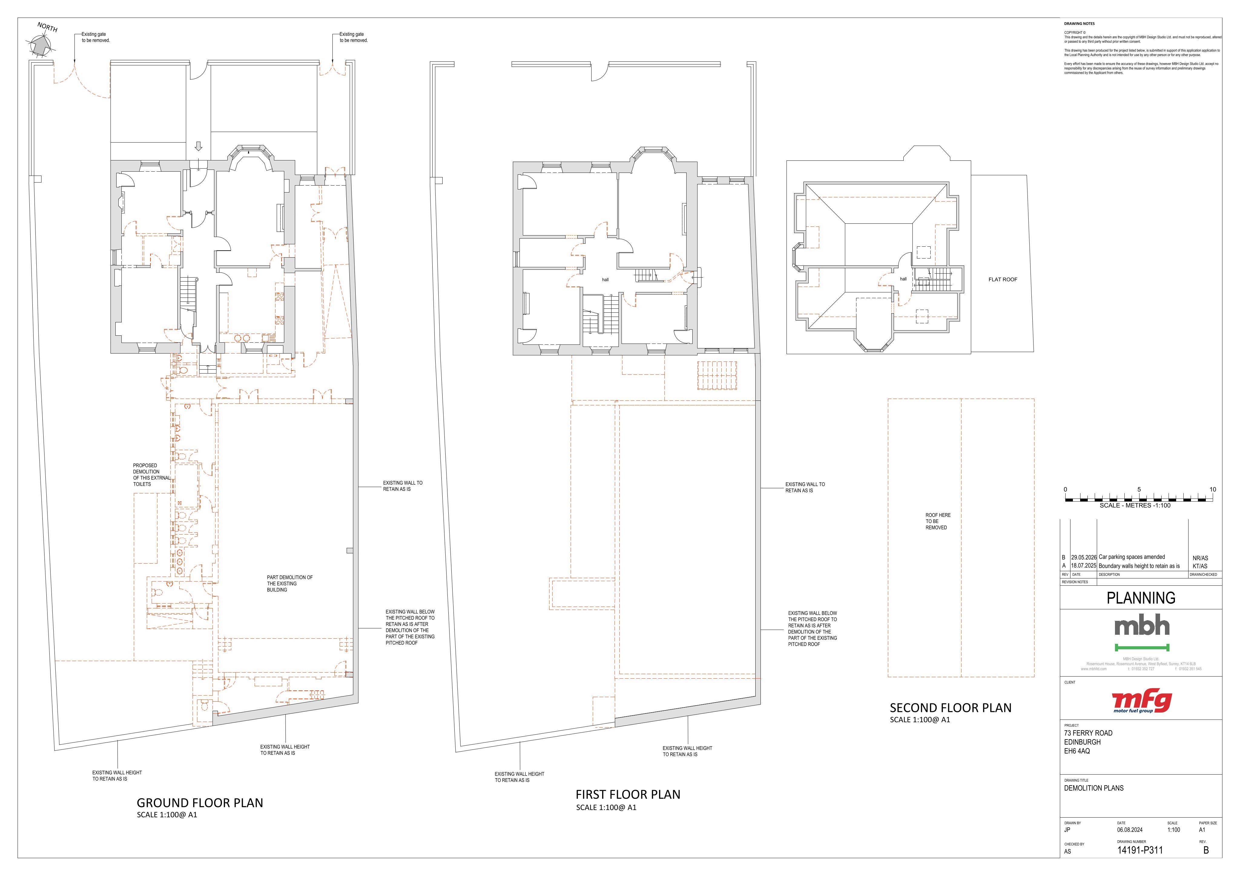 Planning document preview for application 26/02360/CON, at 73 Ferry Road Edinburgh EH6 4AQ, showing (02) DEMOLITION PLANS, page 1