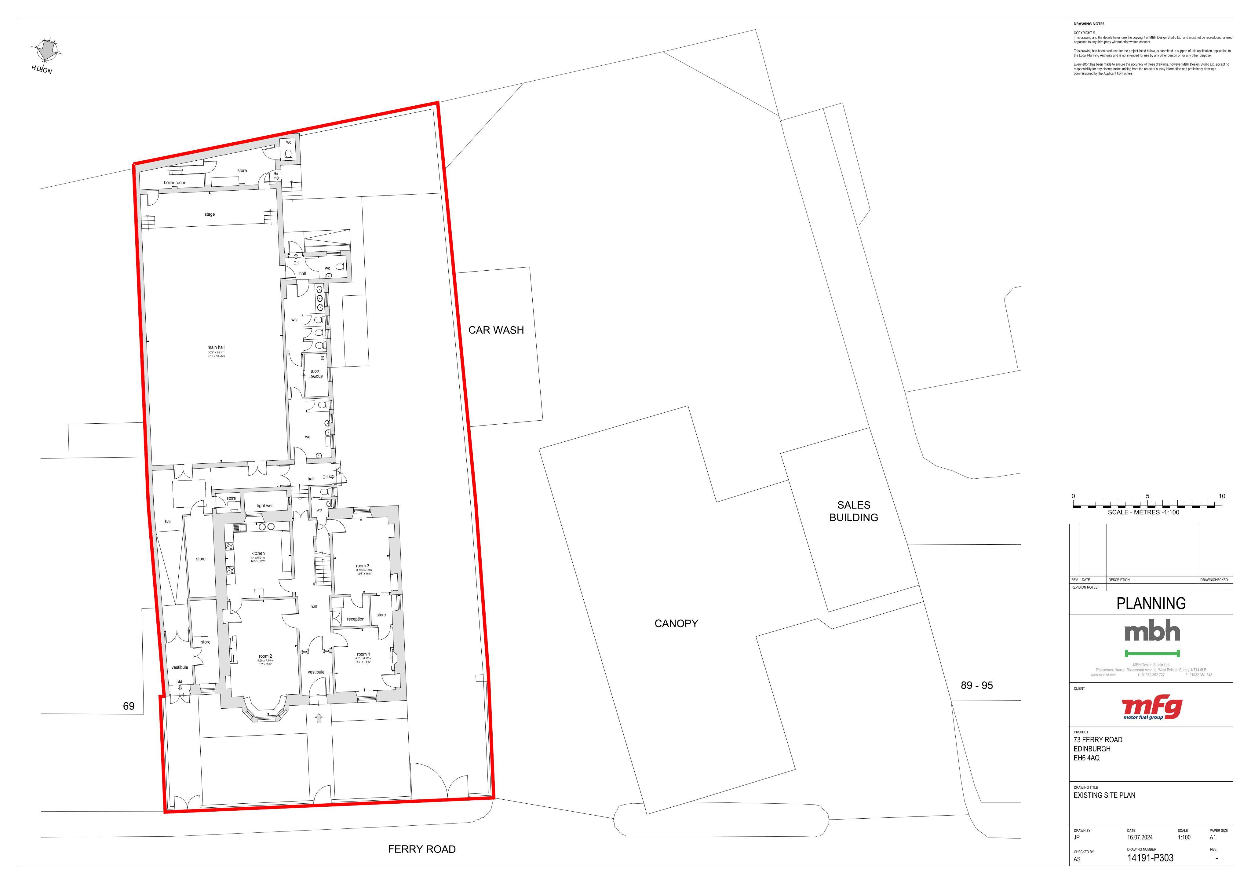 Planning document preview for application 26/02361/FUL, at 73 Ferry Road Edinburgh EH6 4AQ, showing (03) EXISTING SITE PLAN, page 1