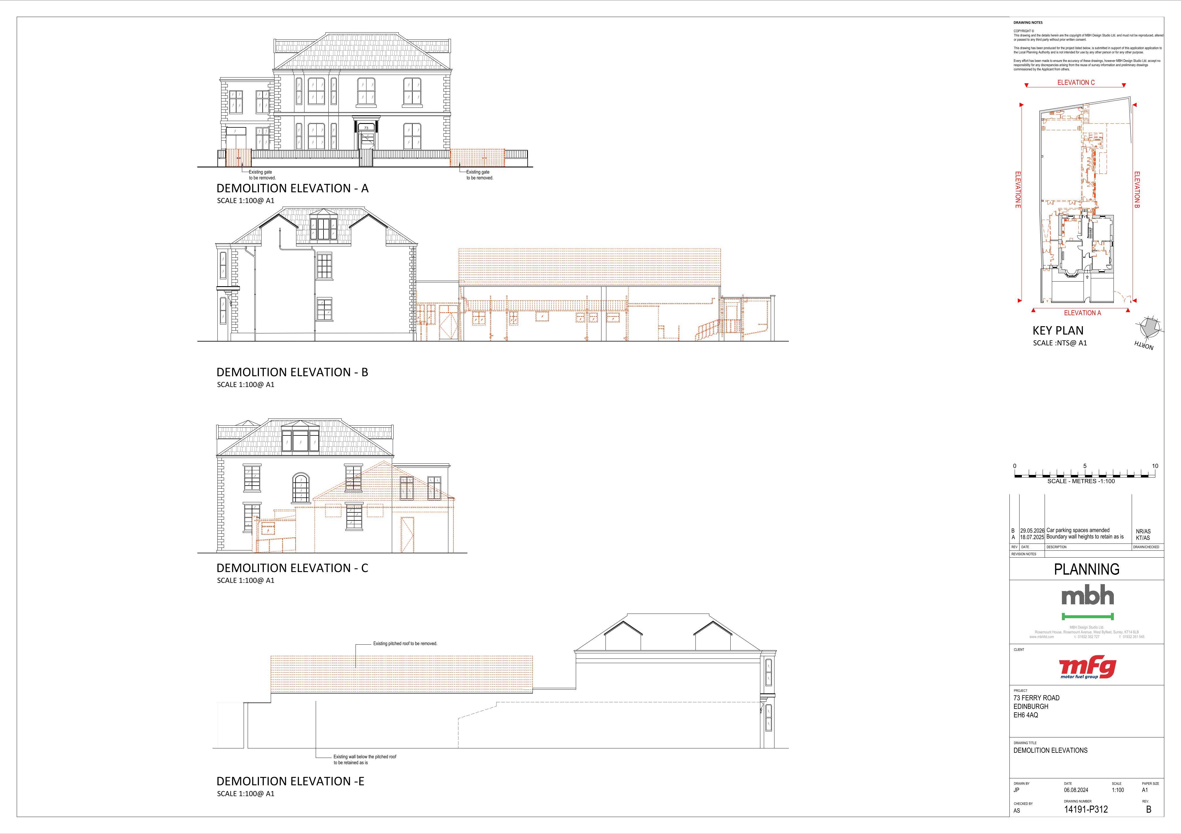 Planning document preview for application 26/02361/FUL, at 73 Ferry Road Edinburgh EH6 4AQ, showing (07) DEMOLITION ELEVATIONS, page 1
