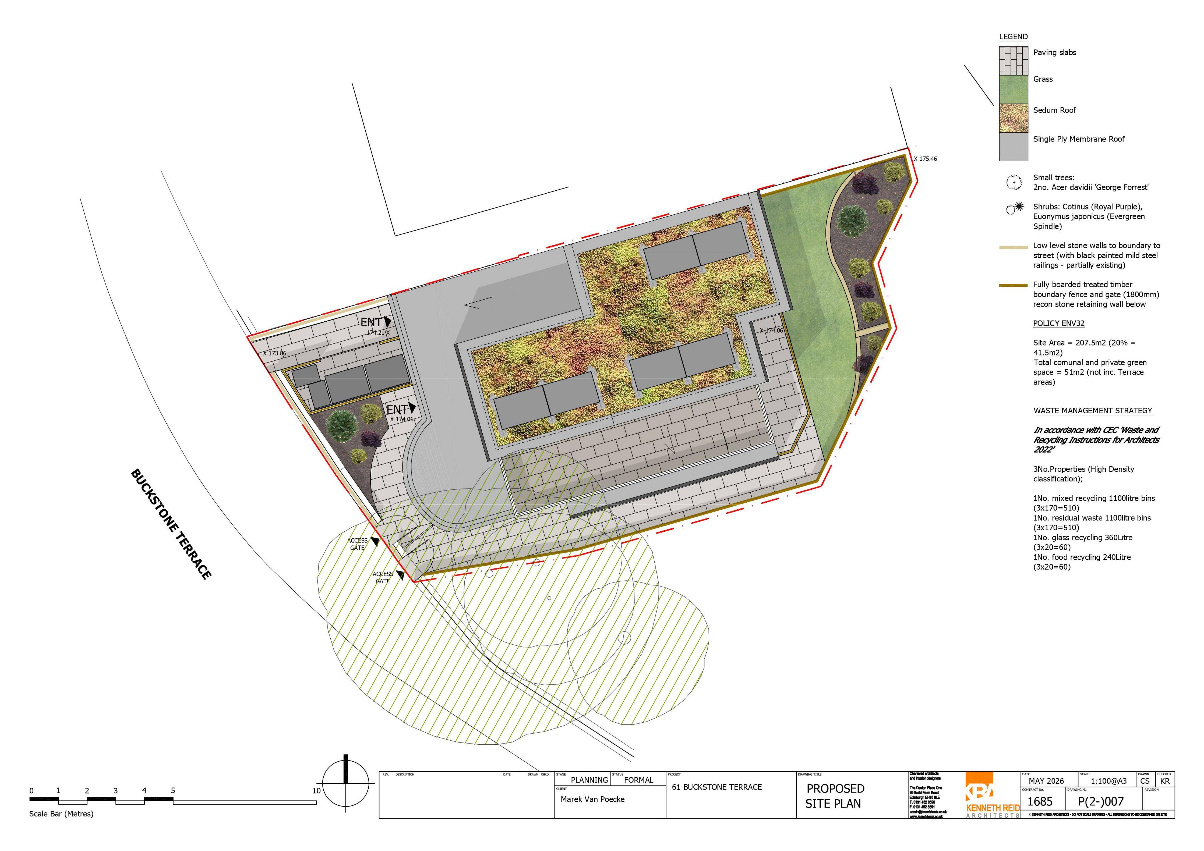 Planning document preview for application 26/02374/FUL, at 61 Buckstone Terrace Edinburgh, showing 03 - PROPOSED SITE PLAN, page 1