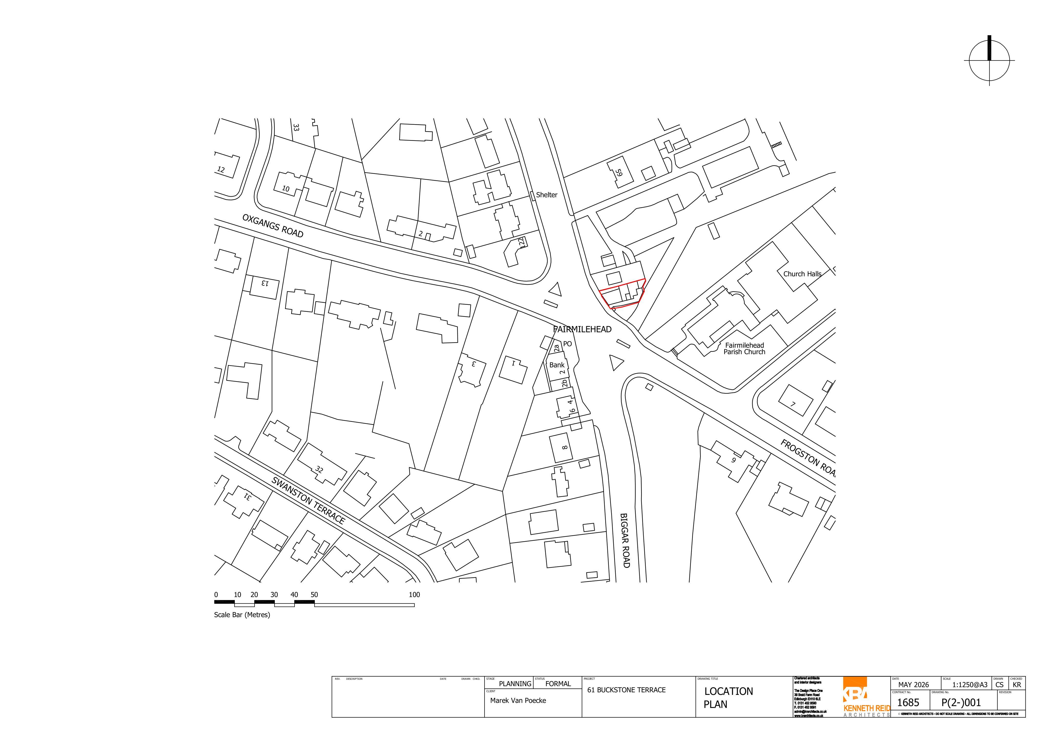 Planning document preview for application 26/02374/FUL, at 61 Buckstone Terrace Edinburgh, showing 01 - LOCATION PLAN, page 1