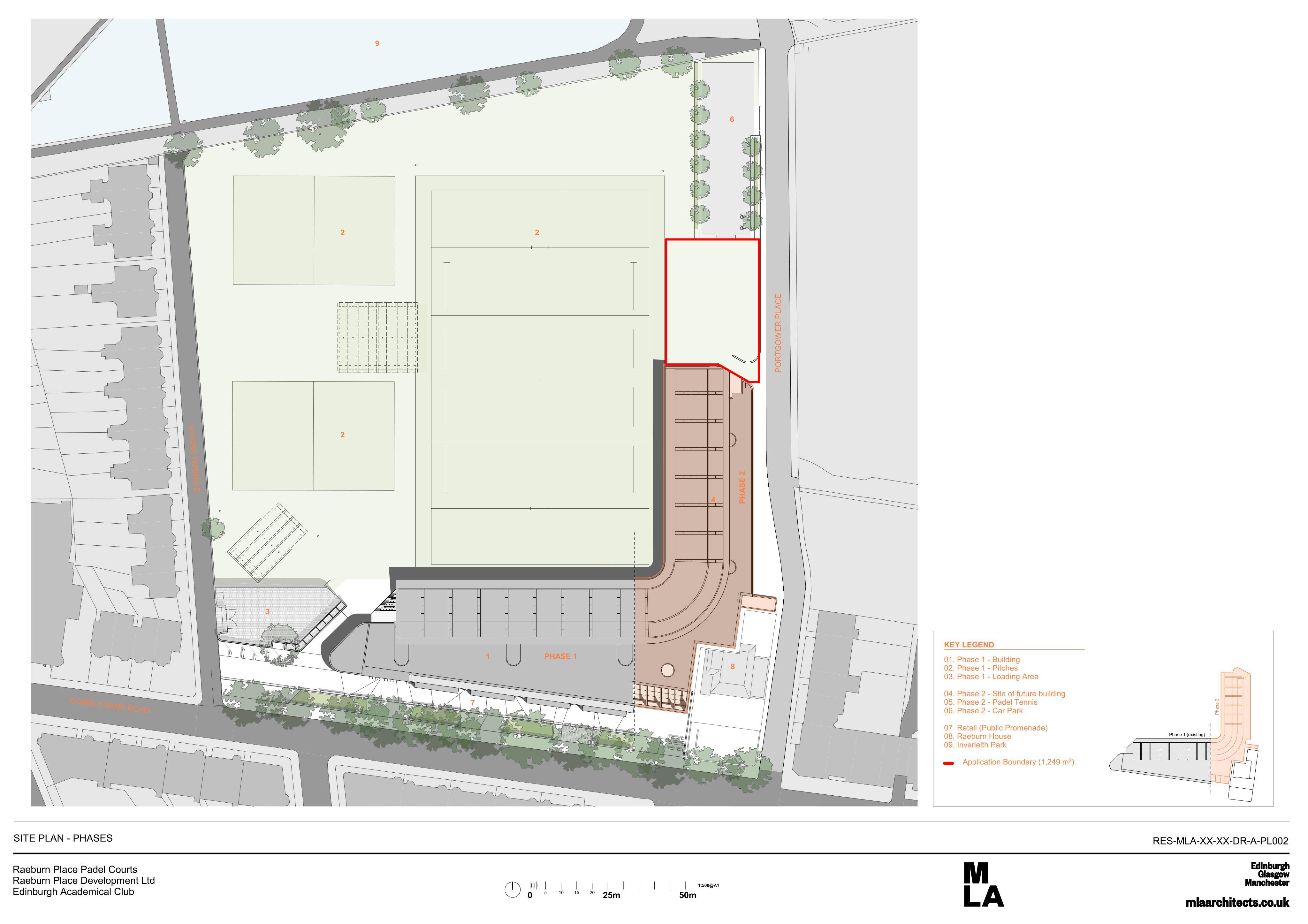 Planning document preview for application 26/02499/FUL, at 19 Portgower Place Stockbridge Edinburgh EH4 1HQ, showing (02) SITE PLAN IN CONTEXT OF PHASE 2 STAND, page 1