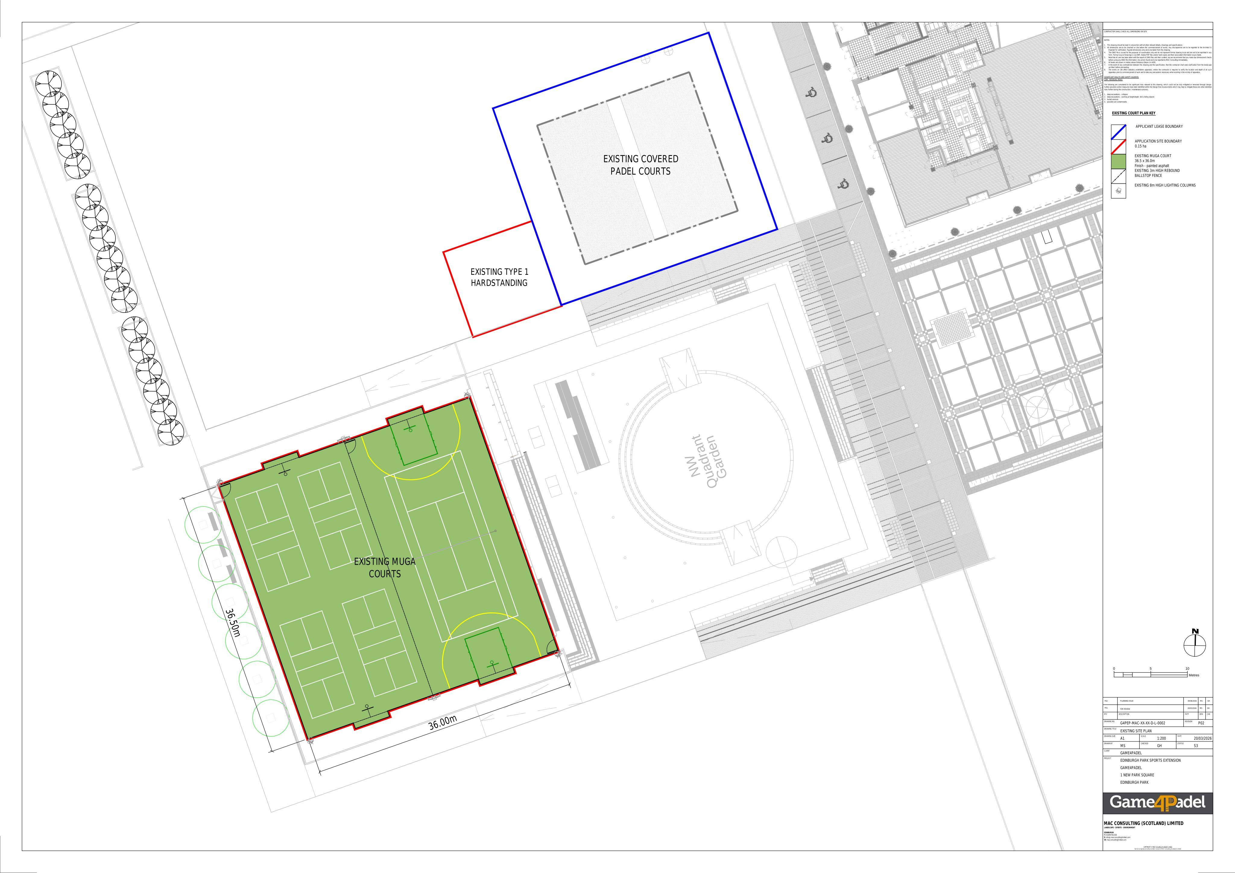Planning document preview for application 26/02504/FUL, at Land 60 Metres East Of 2 Airborne Place Edinburgh, showing 02 - EXISTING SITE PLAN, page 1
