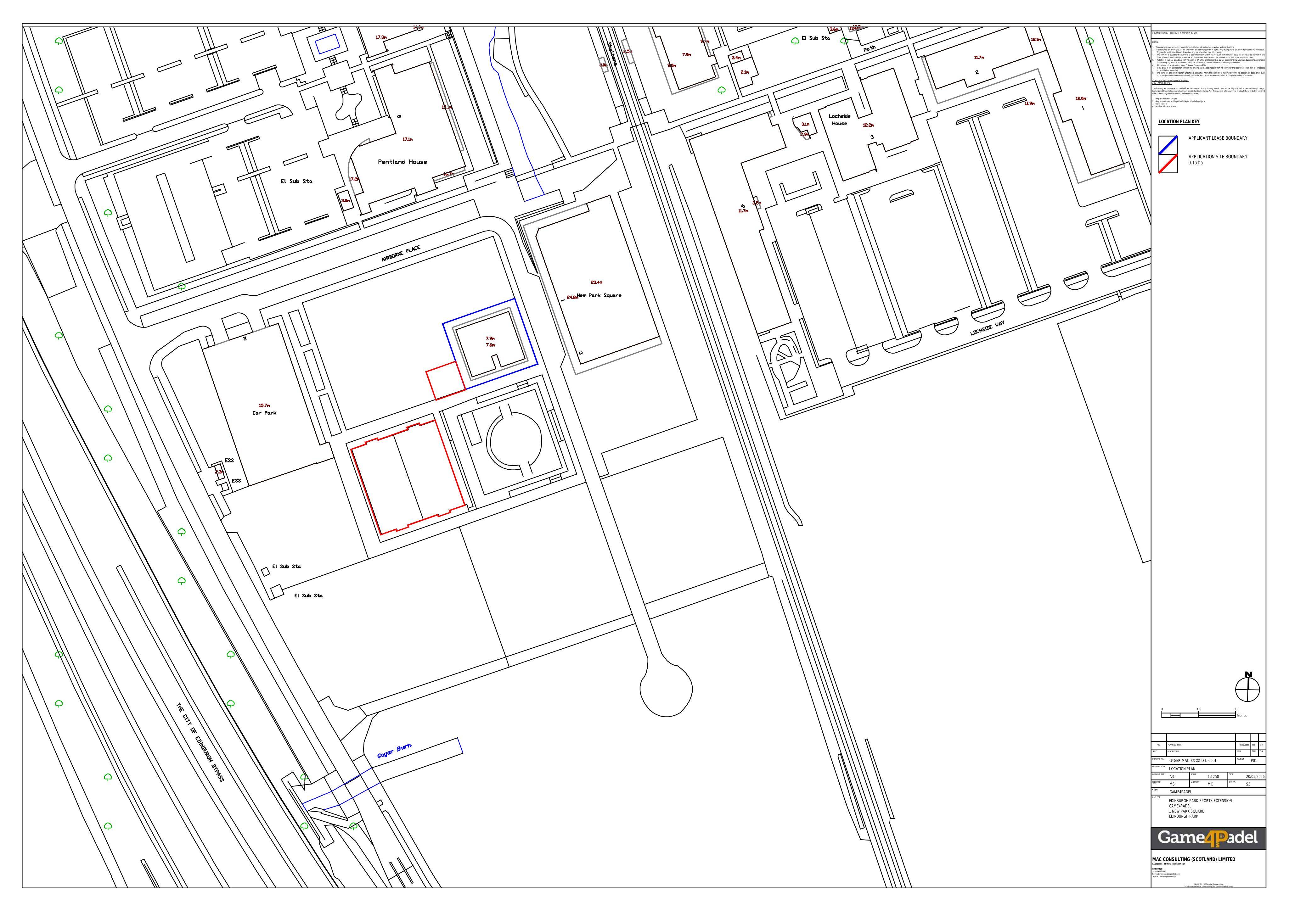 Planning document preview for application 26/02504/FUL, at Land 60 Metres East Of 2 Airborne Place Edinburgh, showing 01 - LOCATION PLAN, page 1