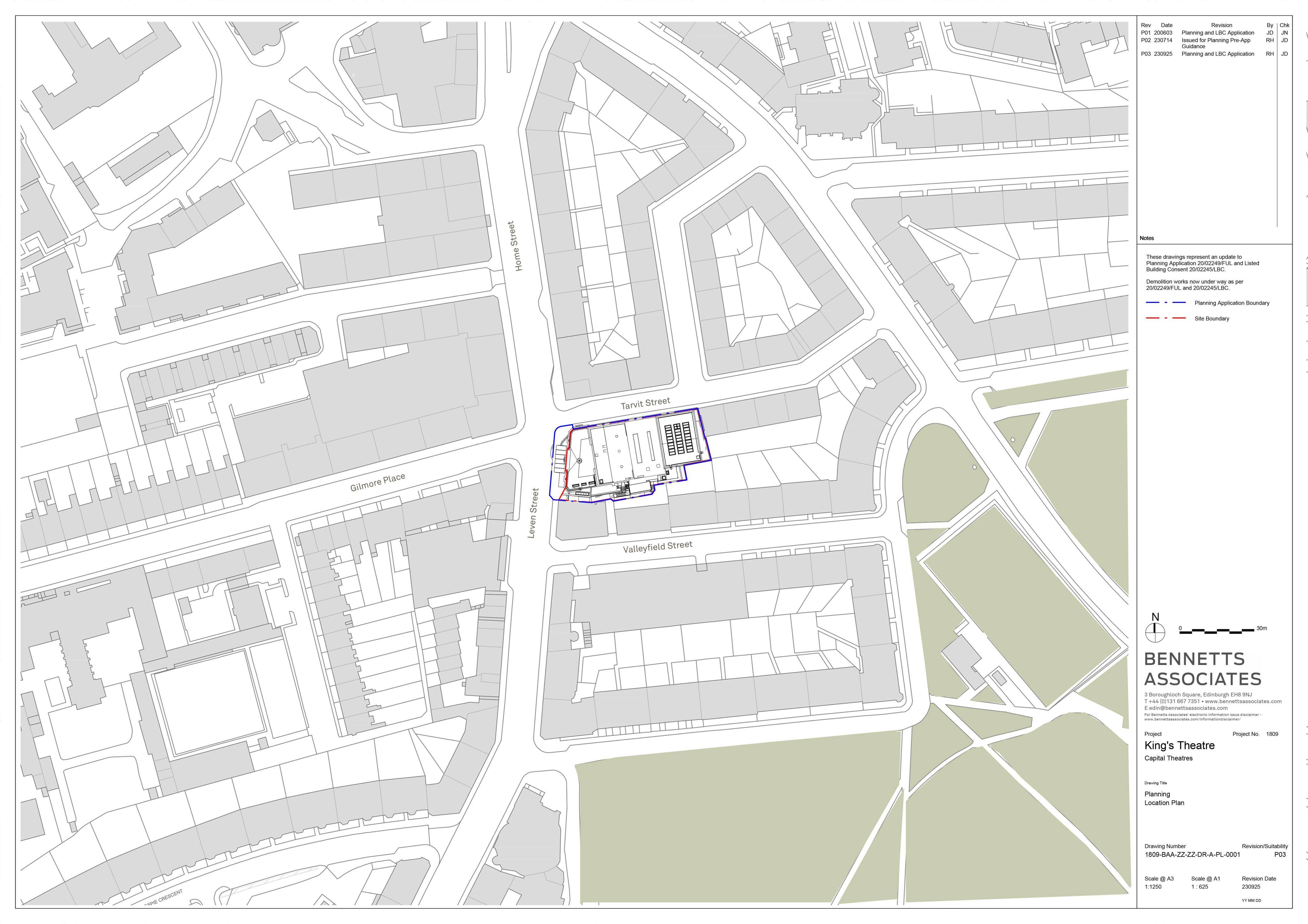 Planning document preview for application 26/02523/LBC, at Kings Theatre 2 Leven Street Edinburgh EH3 9LQ, showing (01) LOCATION PLAN, page 1