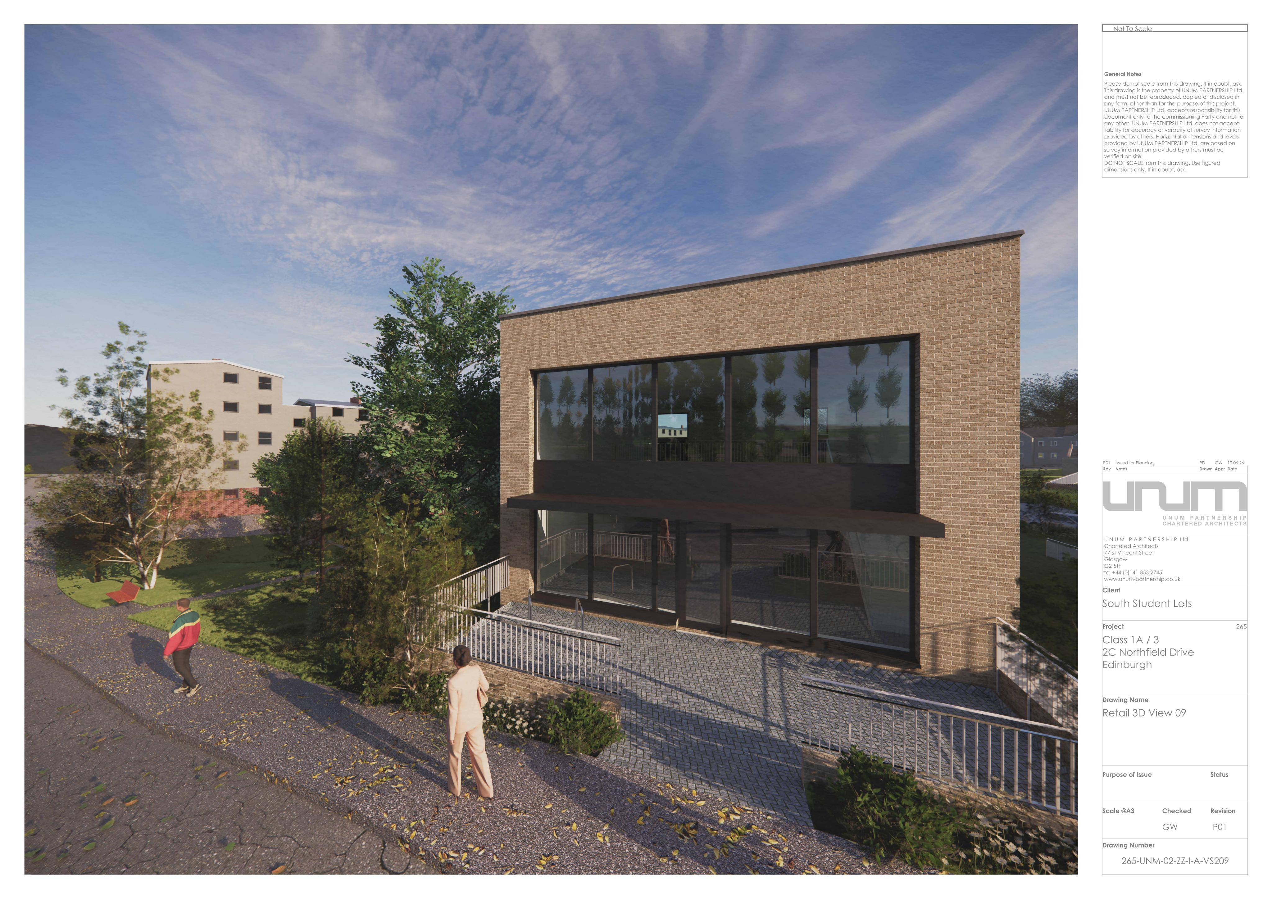 Planning document preview for application 26/02544/FUL, at 2C Northfield Drive Edinburgh, showing 3D VIEW 09, page 1