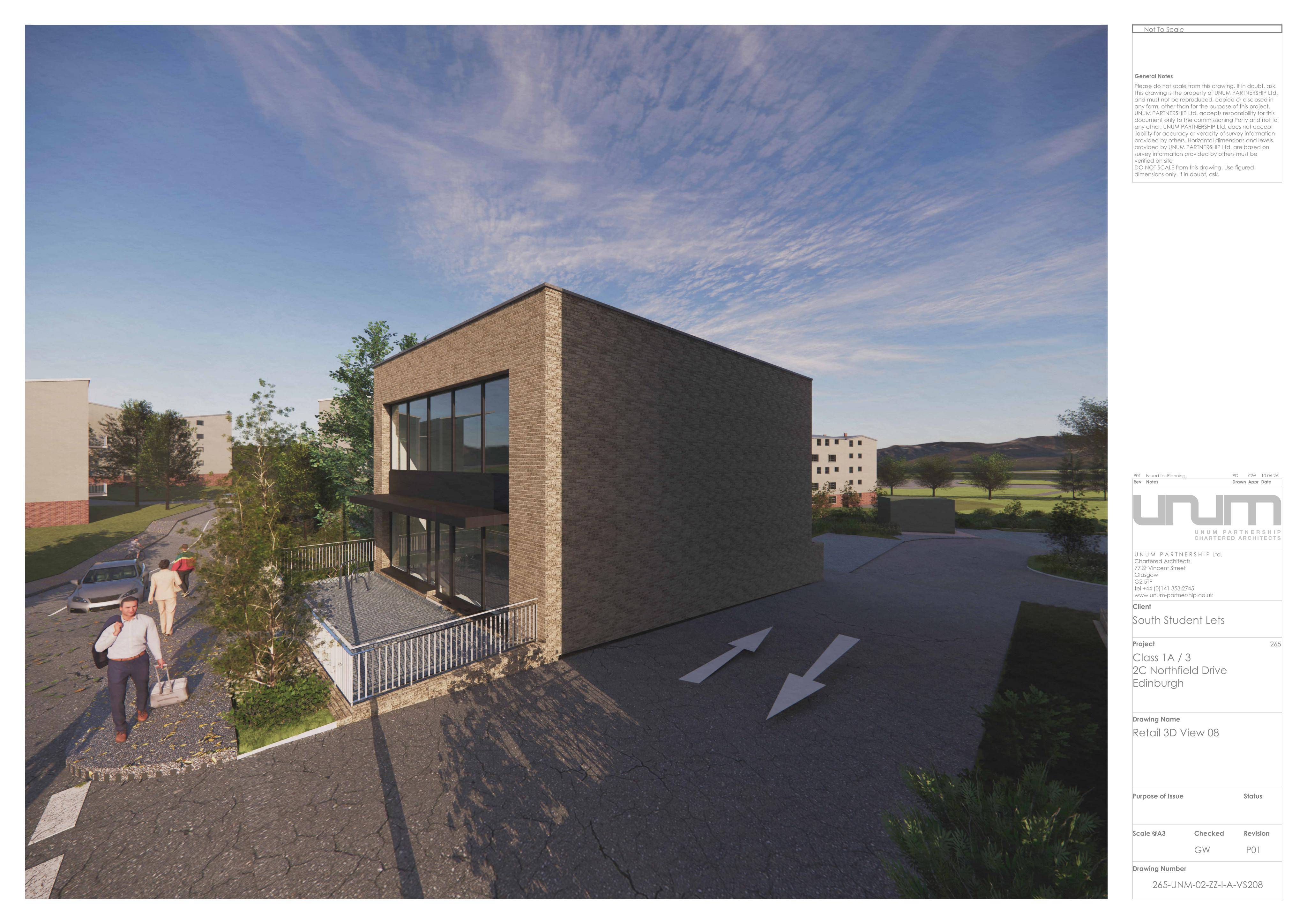 Planning document preview for application 26/02544/FUL, at 2C Northfield Drive Edinburgh, showing 3D VIEW 08, page 1