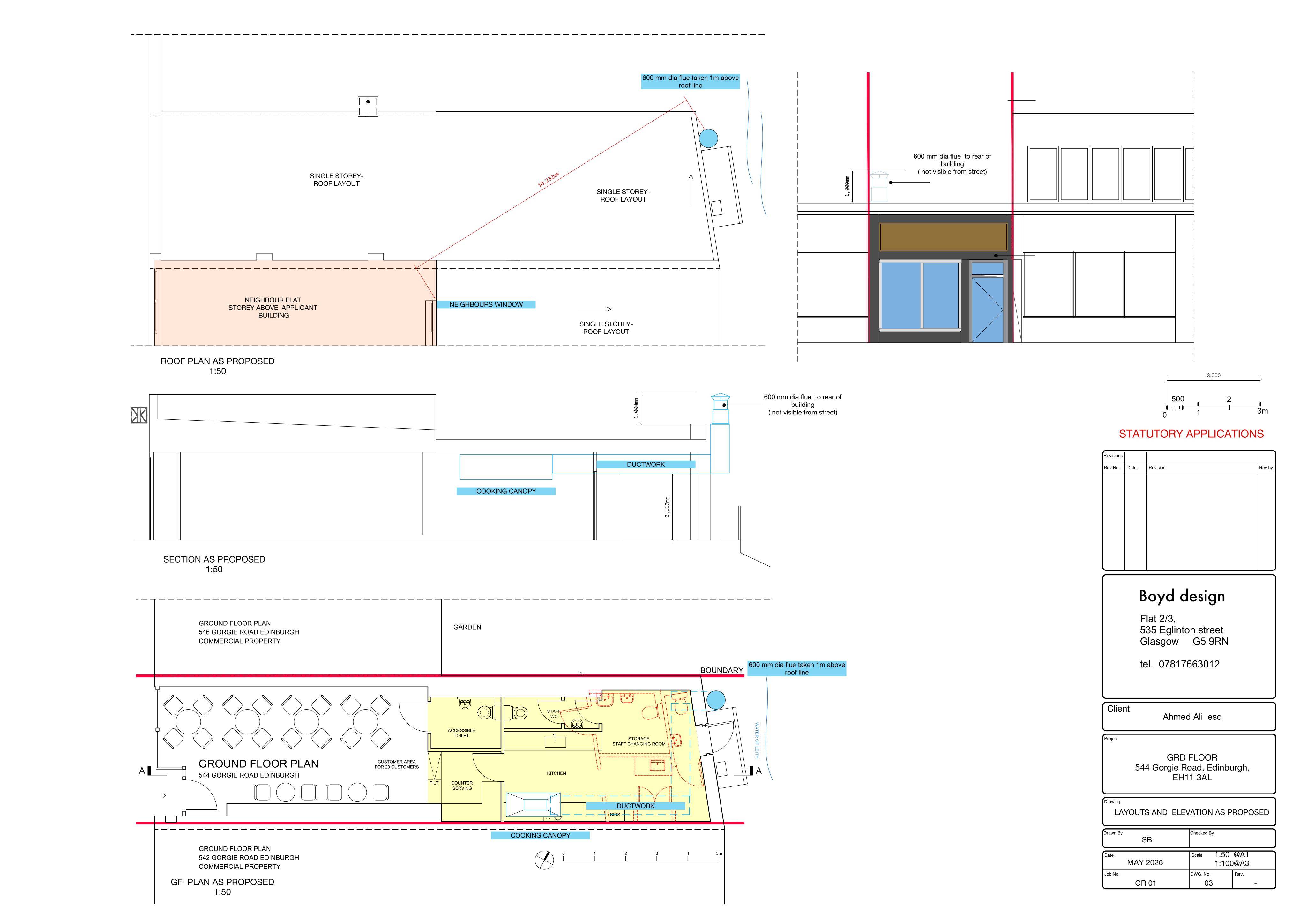 Planning document preview for application 26/02584/FUL, at 544 Gorgie Road Edinburgh EH11 3AL, showing (03) PROPOSED GROUND FLOOR PLAN, page 1