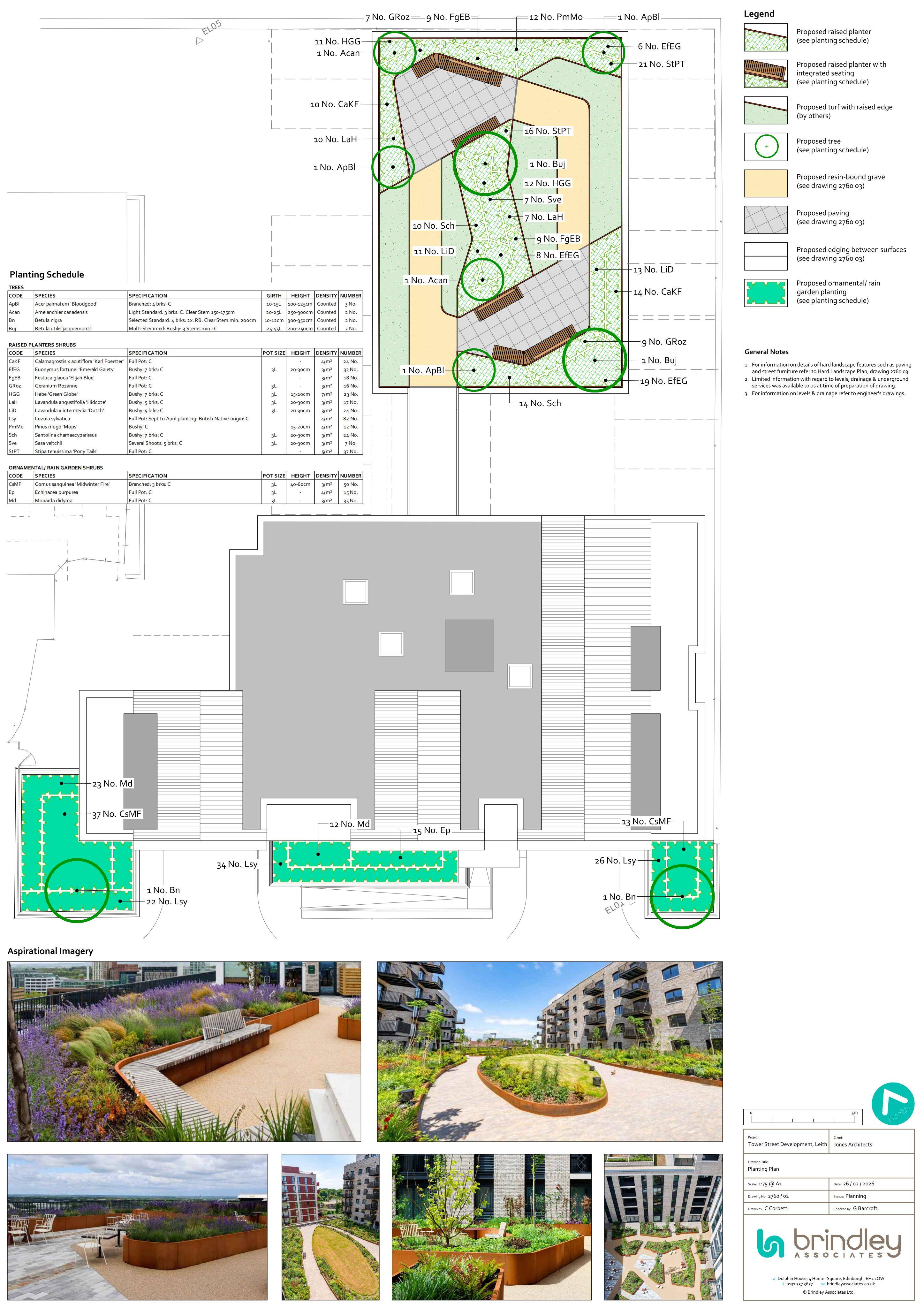 Planning document preview for application 26/02684/FUL, at Land 30 Metres West Of 7 Tower Street Edinburgh, showing (11) LANDSCAPING DRAWING, page 1