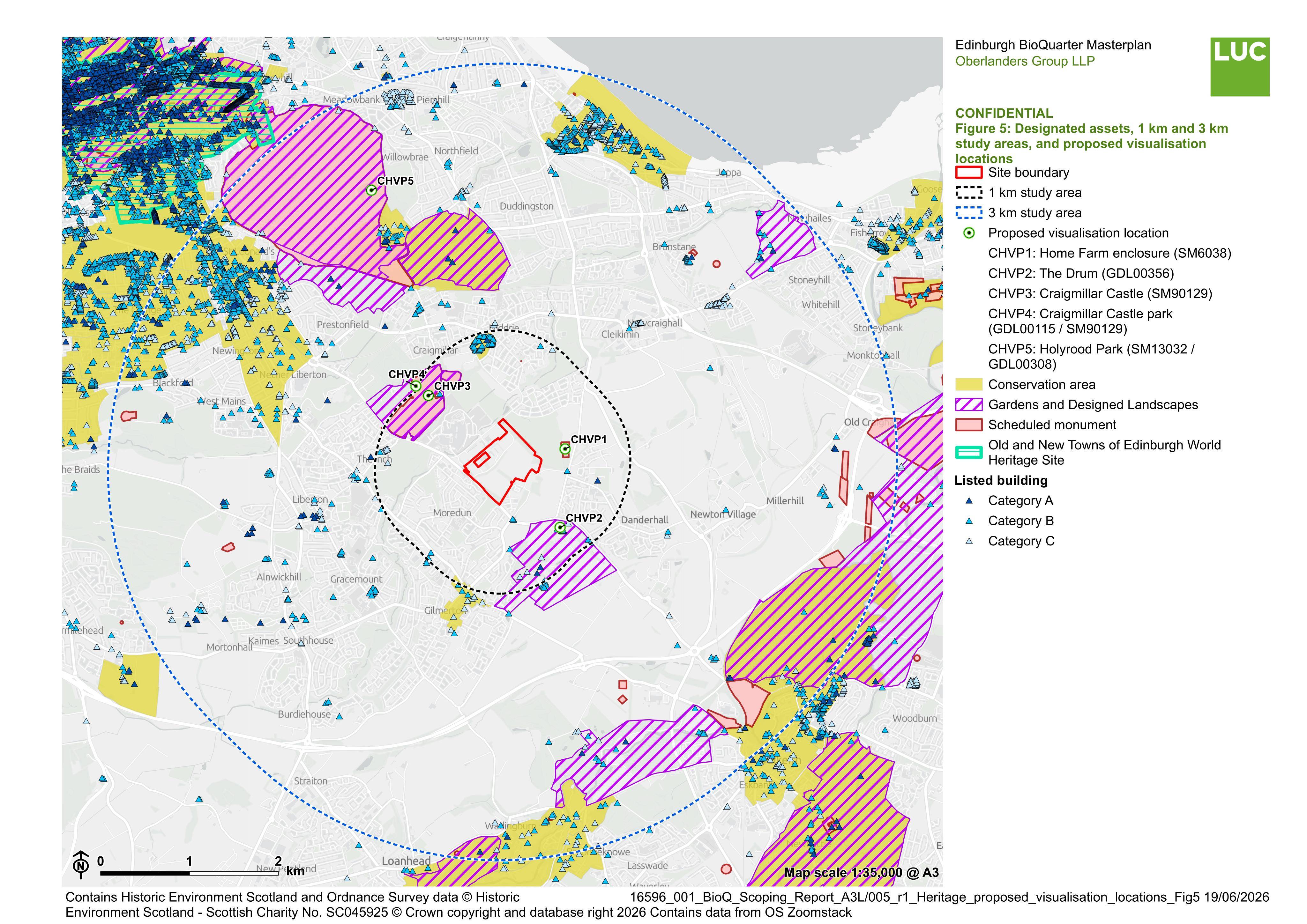 Planning document preview for application 26/02715/SCO, at Land South 240 Metres South East Of 9 Little France Road Edinburgh, showing (05) HERITAGE_PROPOSED_VISUALISATION_LOCATIONS_FIG5, page 1
