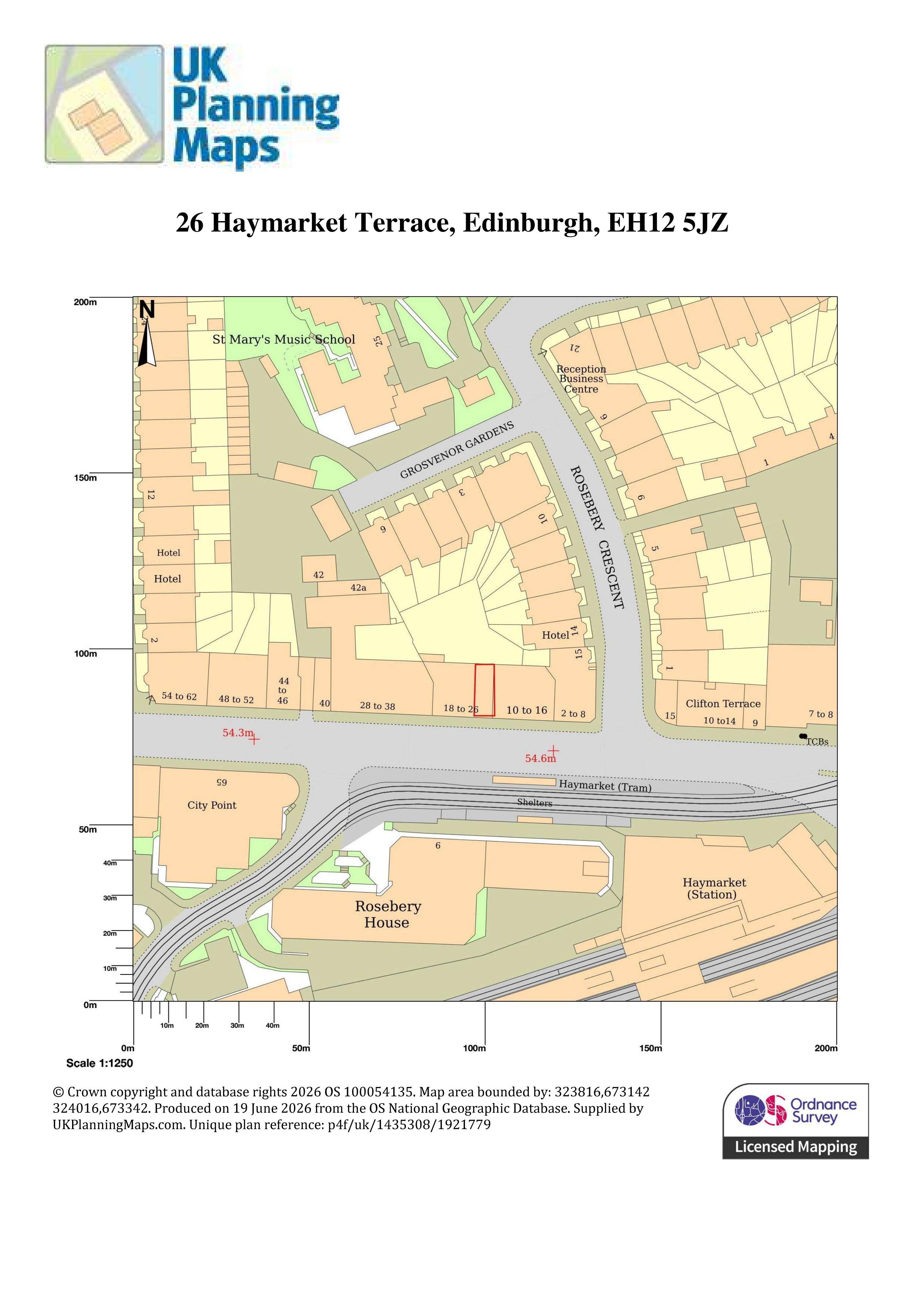 Planning document preview for application 26/02929/CLE, at 26 Haymarket Terrace New Town Edinburgh EH12 5JZ, showing (01) LOCATION PLAN, page 1