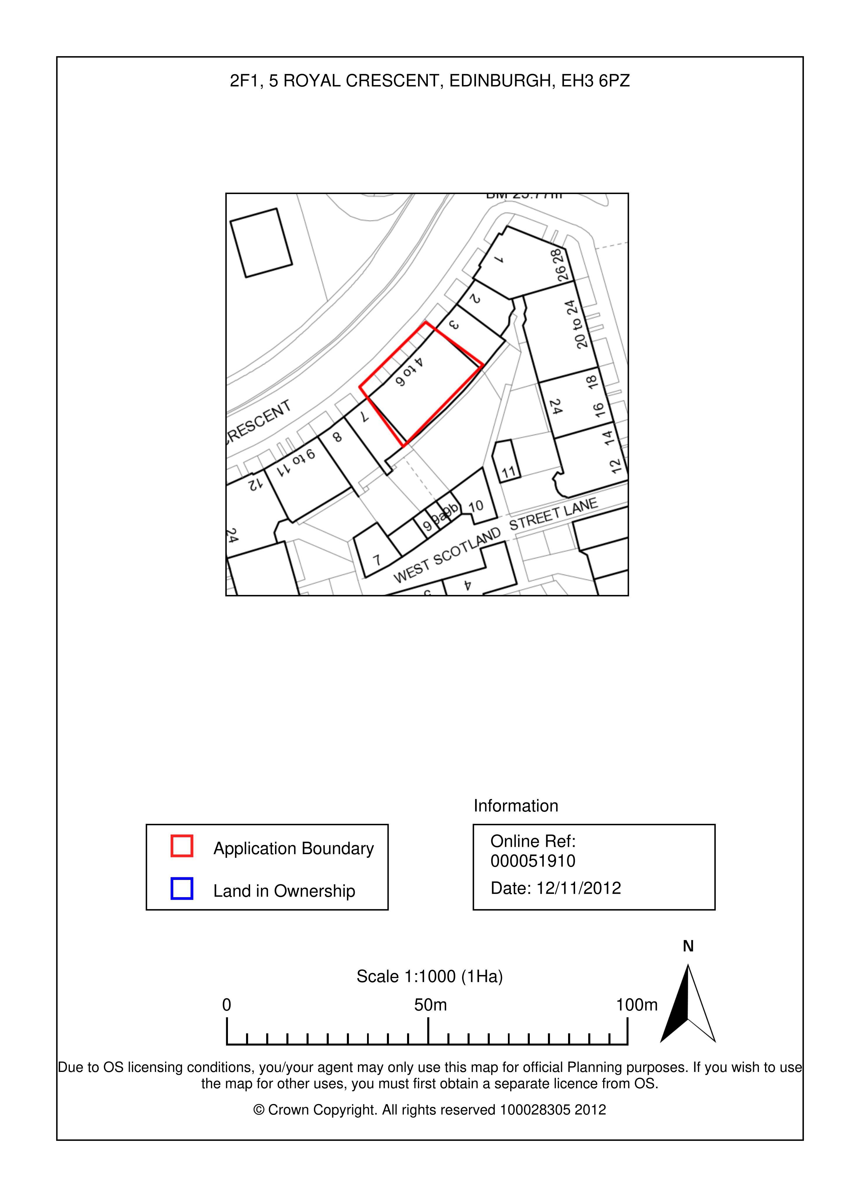 Planning document preview for application 26/03002/LBC, at 2F1 5 Royal Crescent Edinburgh EH3 6PZ, showing (01) LOCATION PLAN, page 1