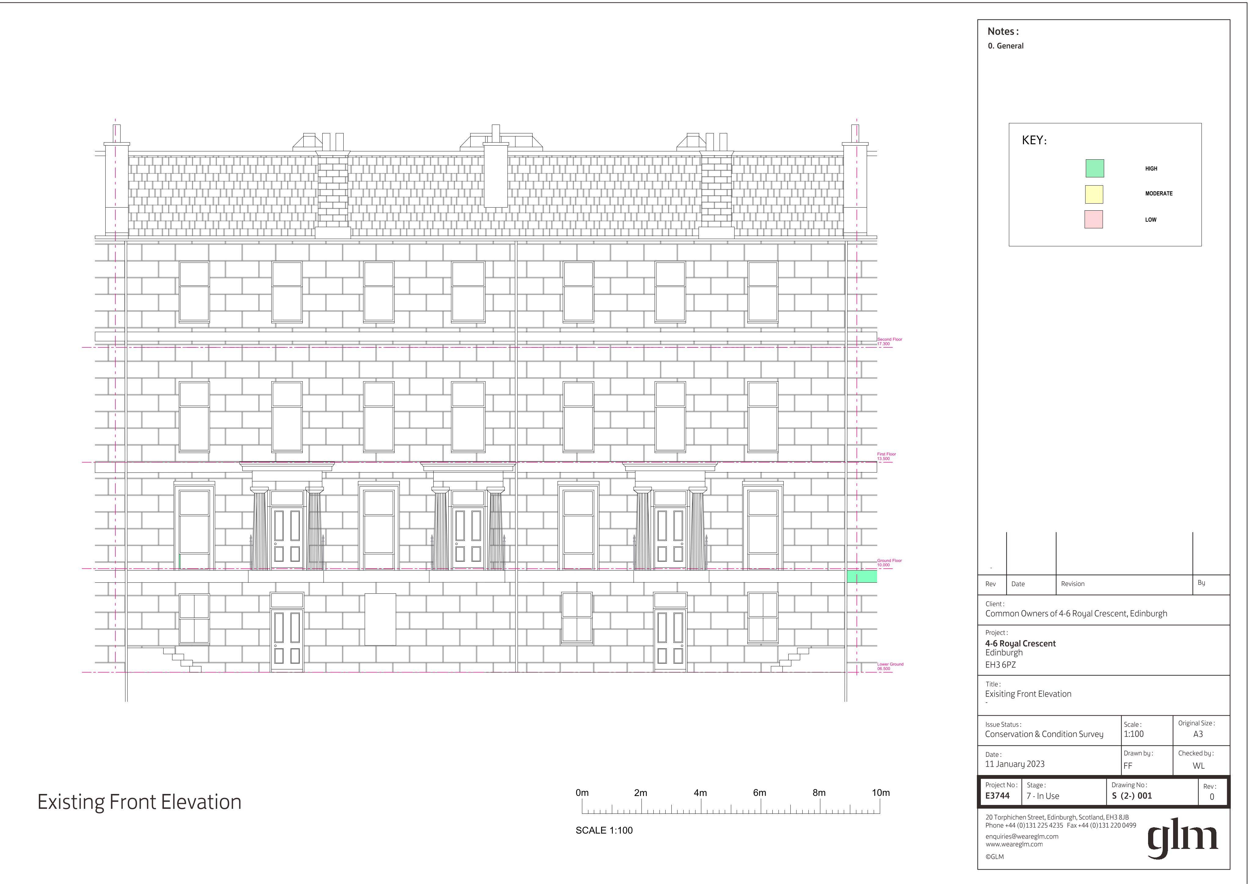 Planning document preview for application 26/03002/LBC, at 2F1 5 Royal Crescent Edinburgh EH3 6PZ, showing (03) EXISTING FRONT ELEVATION, page 1