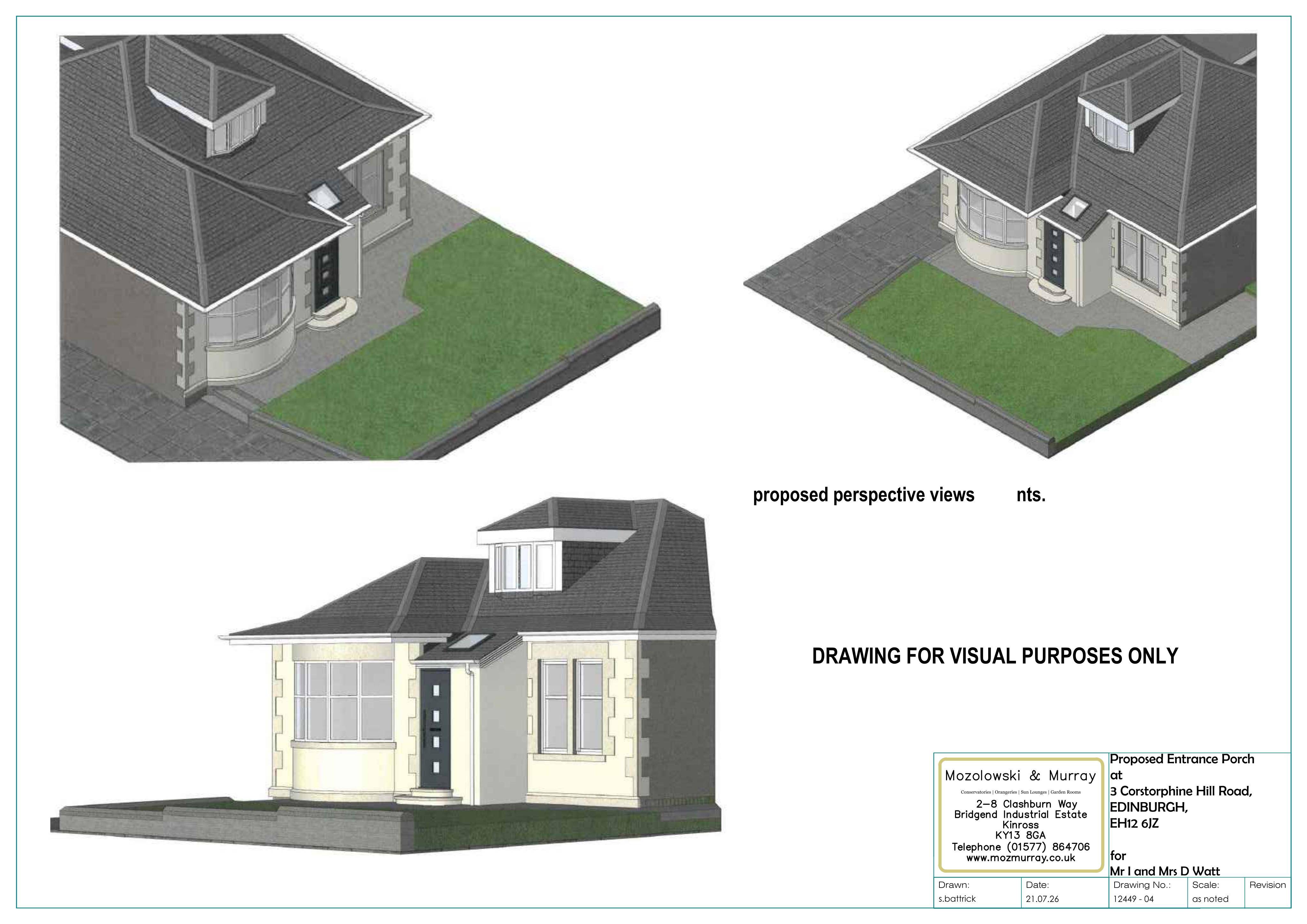 Planning document preview for application 26/03424/FUL, at 3 Corstorphine Hill Road Edinburgh EH12 6JZ, showing 05 - PROPOSED VISUALISATIONS, page 1