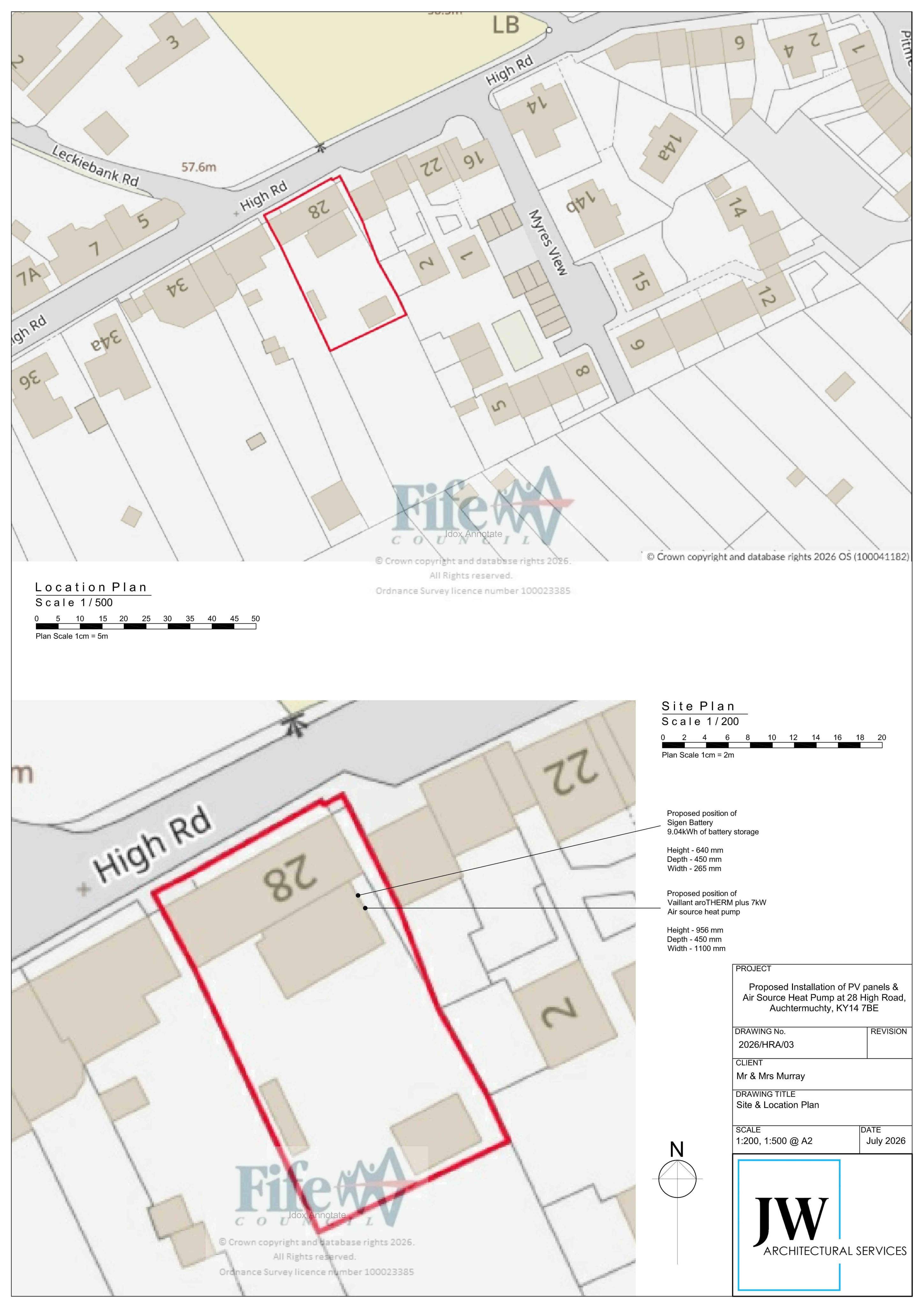 Planning document preview for application 26/02199/LBC, at 28 High Road Auchtermuchty Cupar Fife KY14 7BE, showing 01 - LOCATION PLAN, AND SITE PLAN, page 1
