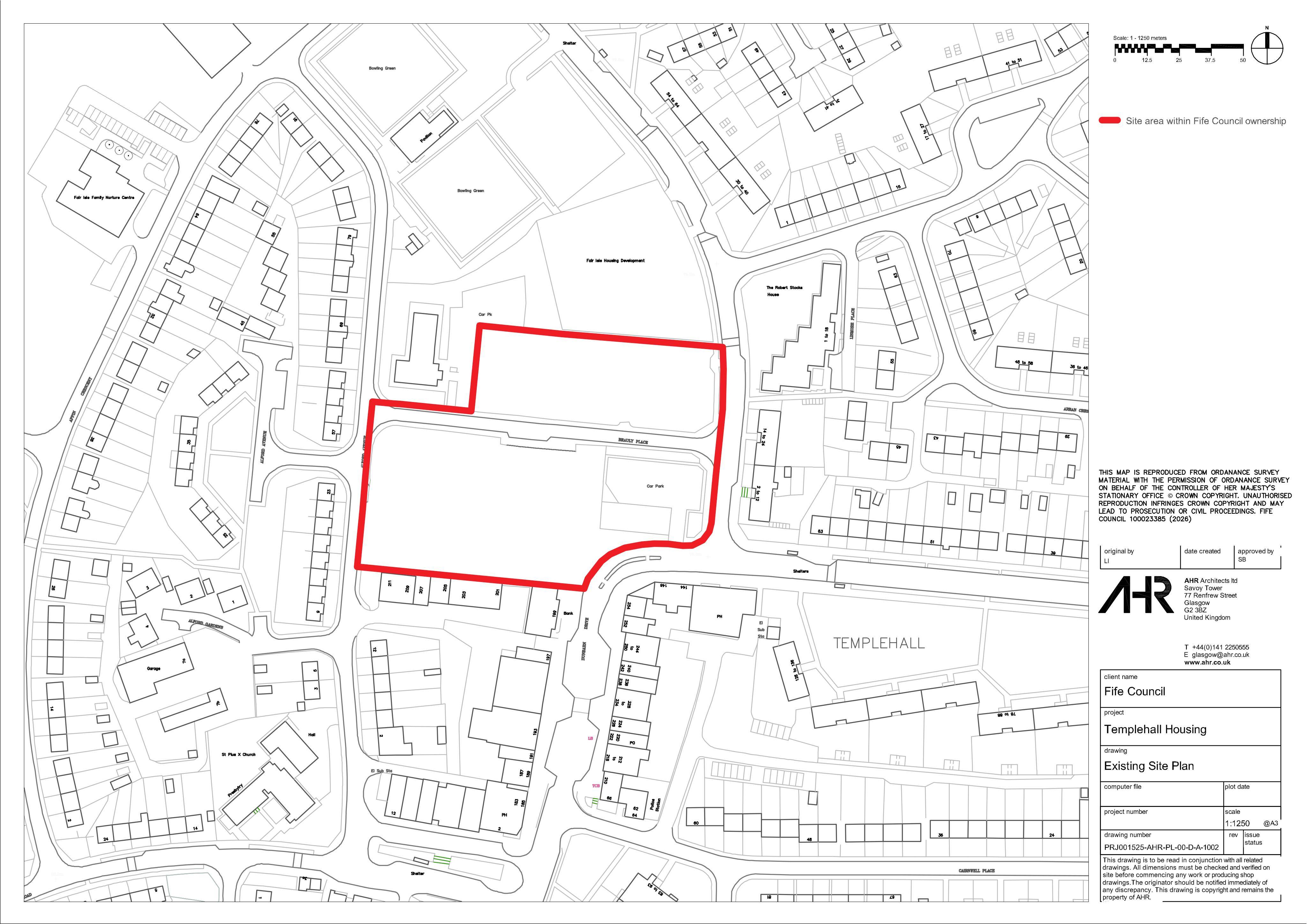 Planning document preview for application 26/02316/FULL, at Templehall Library Beauly Place Kirkcaldy Fife KY2 6EX, showing 02A - EXISTING SITE PLAN, page 1