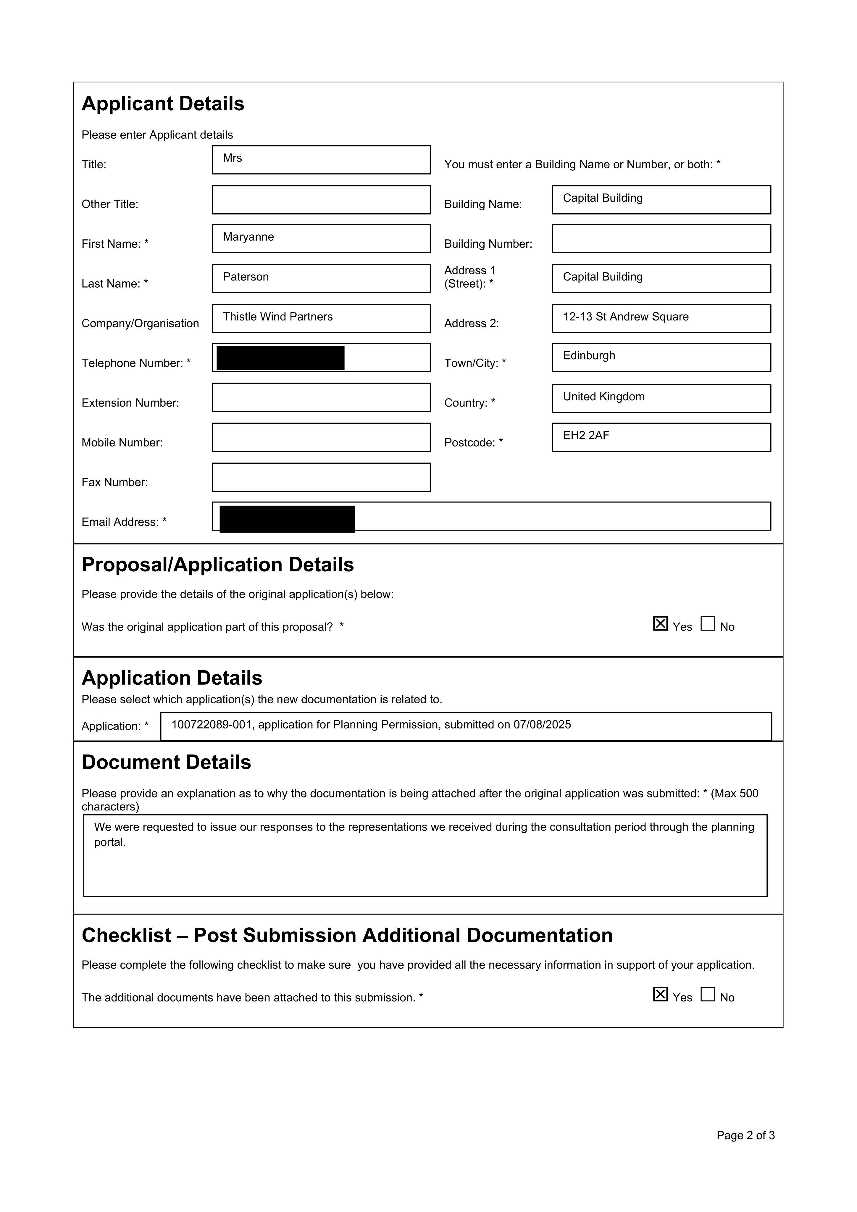 Planning document preview for application 25/02964/PIP, at Land 1500M East Of Old Free Church Manse Bower, showing PSAD APPLICATION FORM, page 2