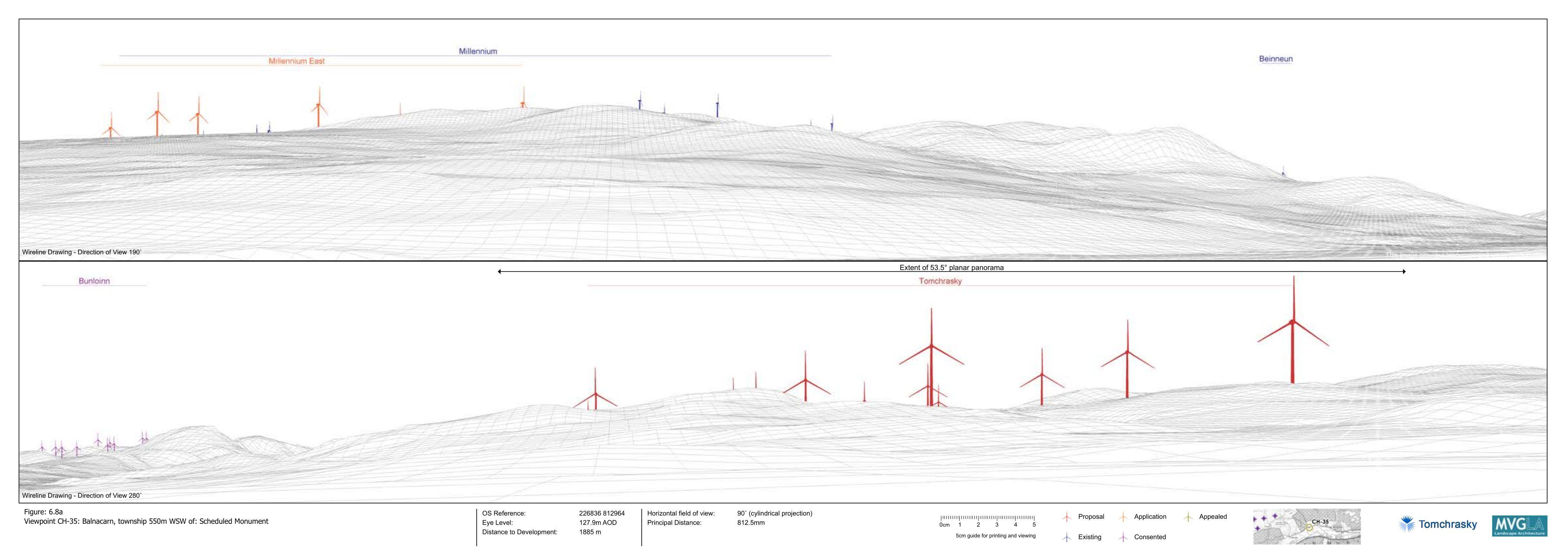 Planning document preview for application 26/03624/S36, at Land 3200M NW Of Dalchreichart Cemetery Dalchreichart Glenmoriston, showing EIAR VOLUME 4B VISUALISATIONS FIGURE 6-8A-B - VIEWPOINT CH-35 BALNACARN TOWNSHIP, page 1