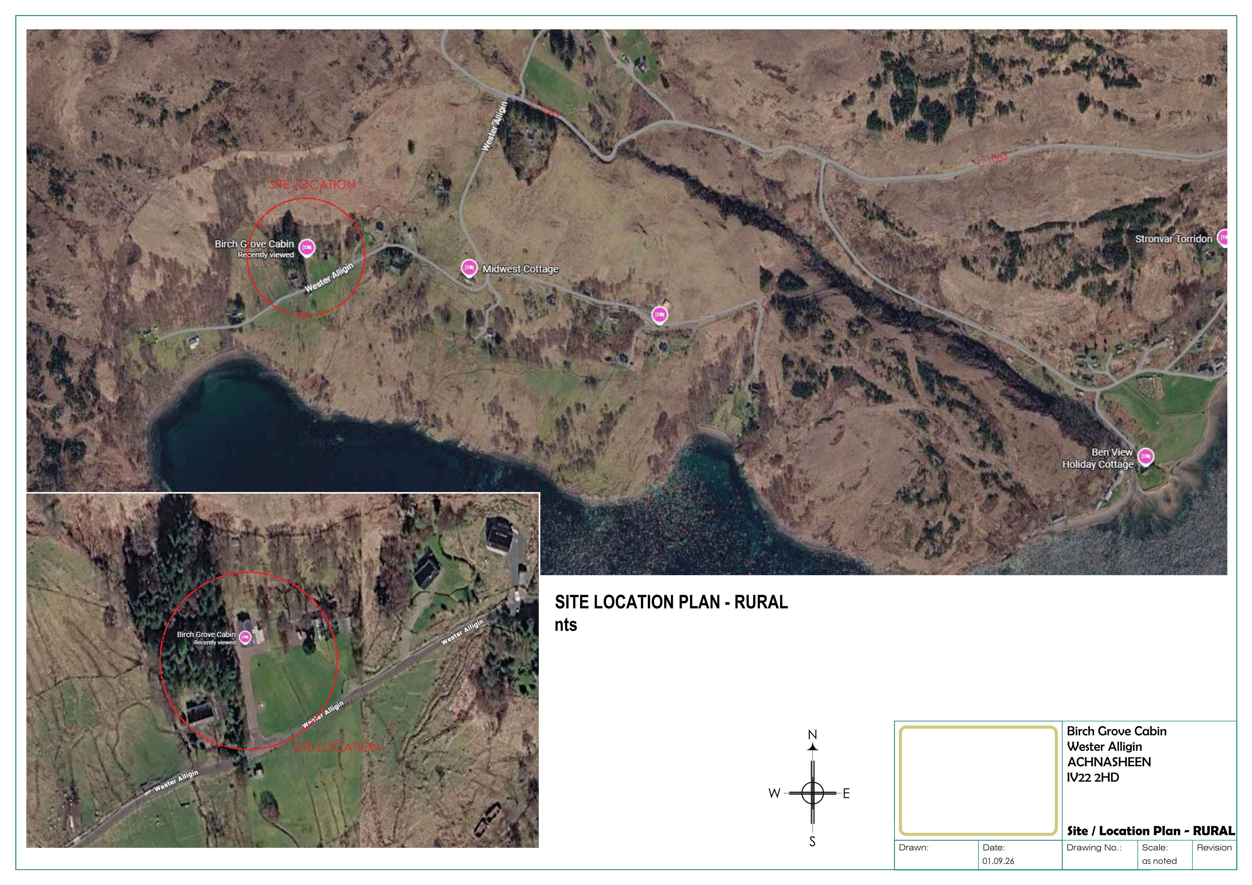 Planning document preview for application 26/03904/S42, at Birch Grove Cabin 10 Wester Alligin Achnasheen IV22 2HD, showing LOCATION PLAN, page 1