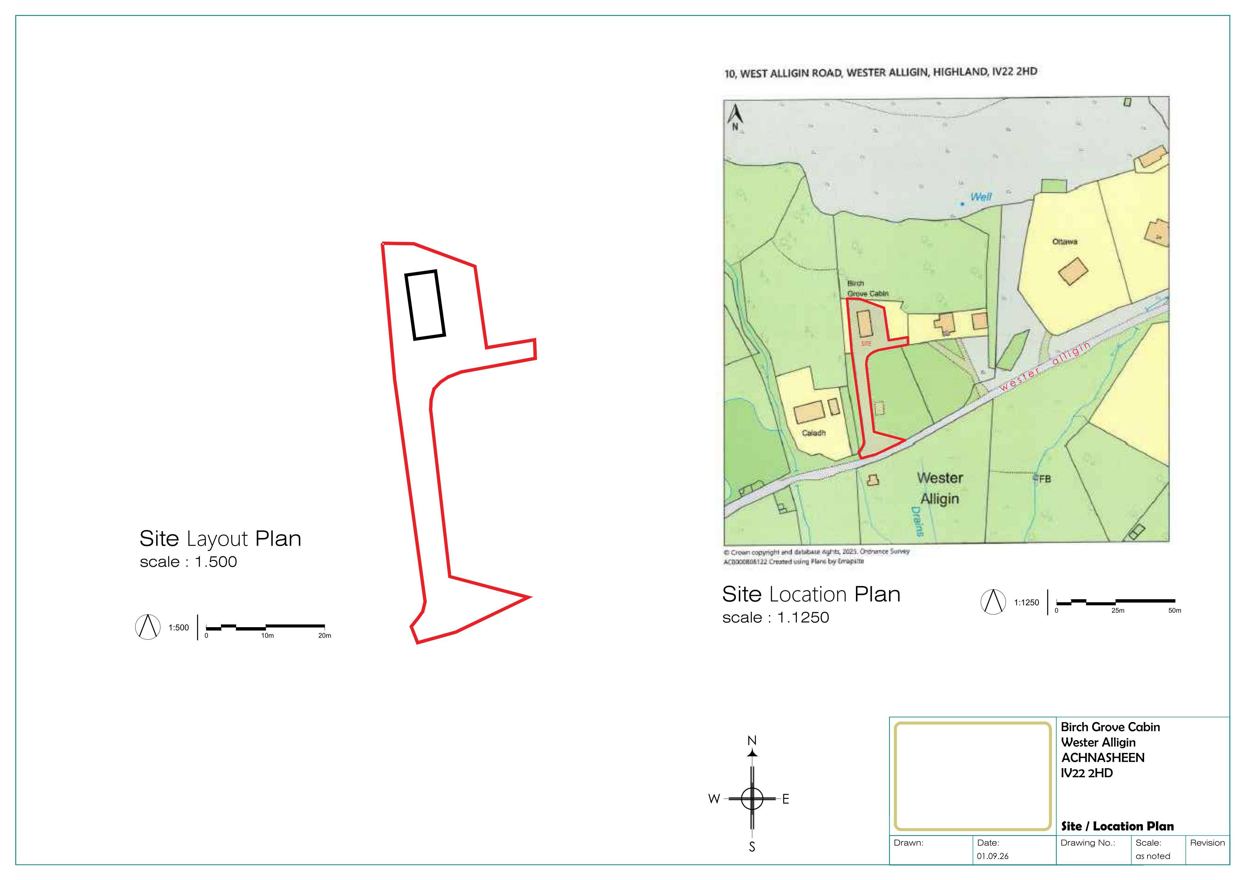 Planning document preview for application 26/03904/S42, at Birch Grove Cabin 10 Wester Alligin Achnasheen IV22 2HD, showing LOCATION PLAN, page 1