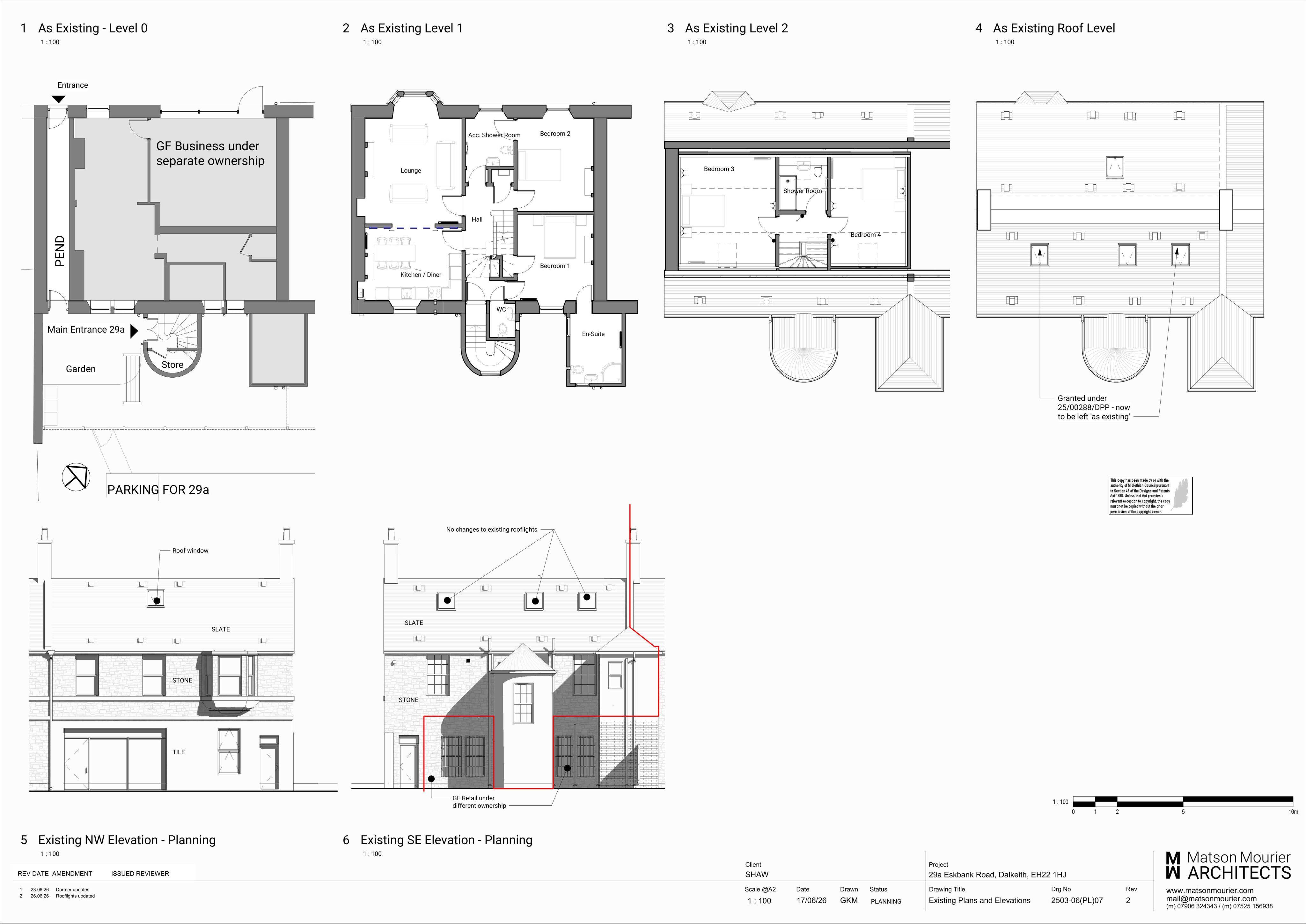 Planning document preview for application 26/00352/DPP, at 29A Eskbank Road Dalkeith EH22 1HJ, showing C - Existing Floor Plans and Elevations, page 1