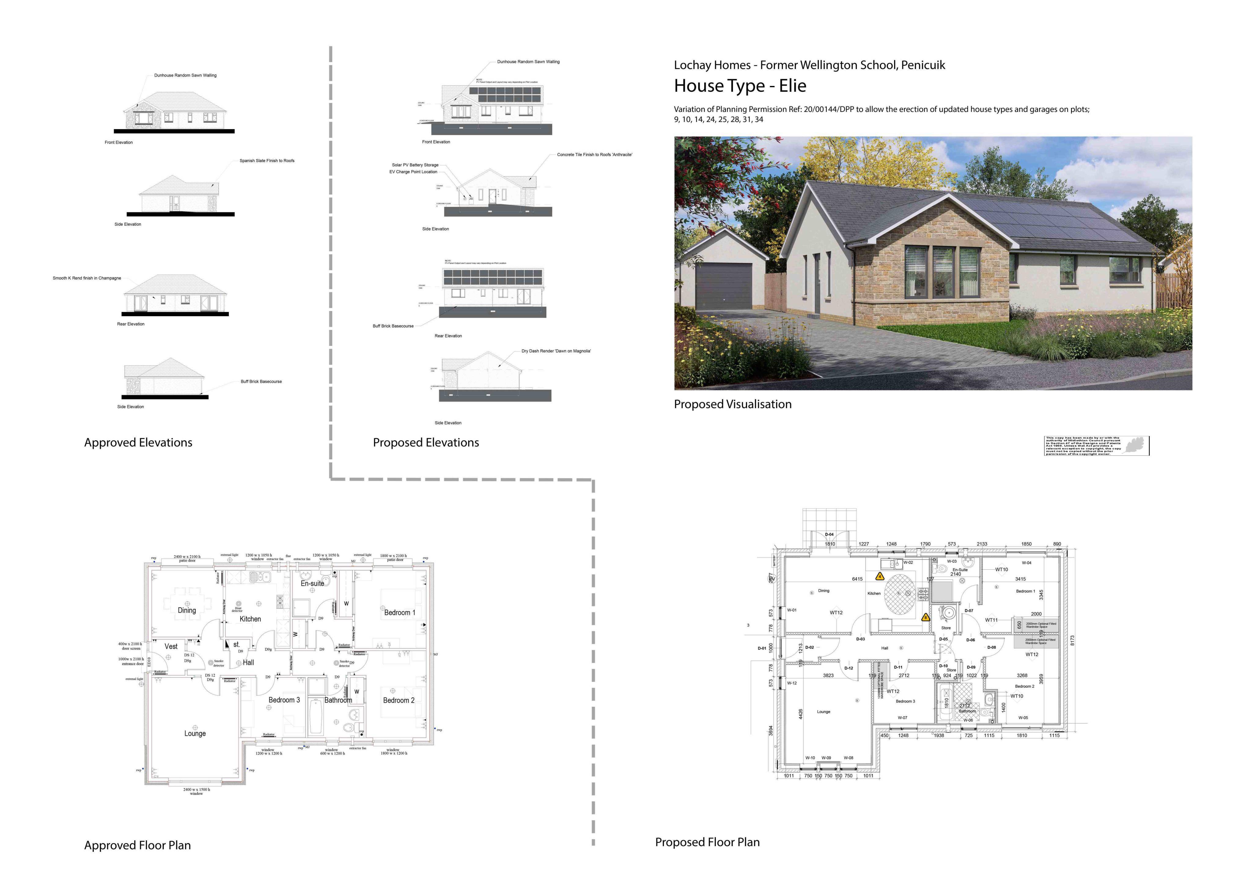 Planning document preview for application 26/00369/DPP, at Land At Wellington School Penicuik, showing C - Proposed Floor Plans and Elevations Elie HT, page 1