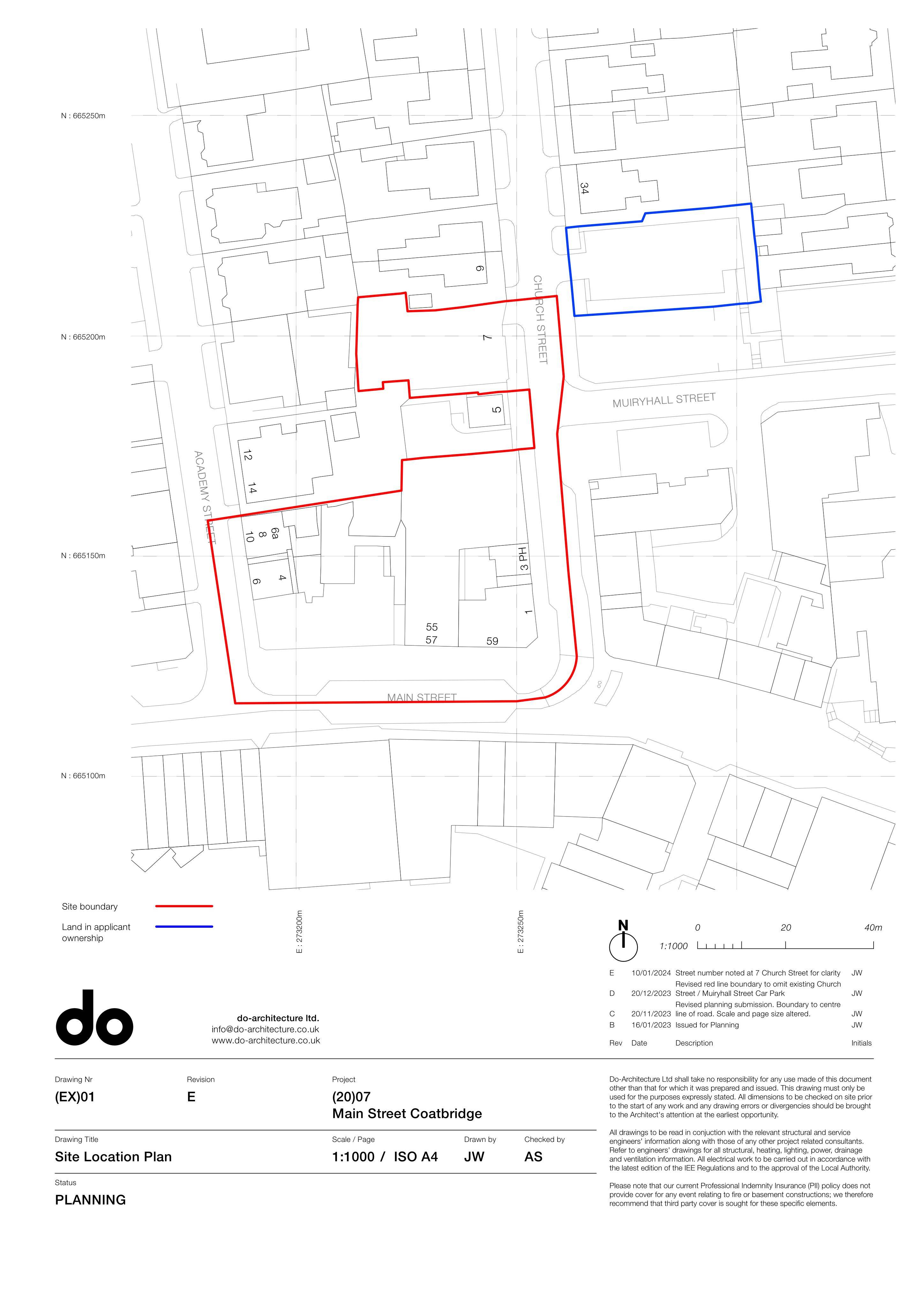Planning document preview for application 26/01204/S42, at Land At Church Street Town Centre Coatbridge North Lanarkshire, showing A location plan, page 1