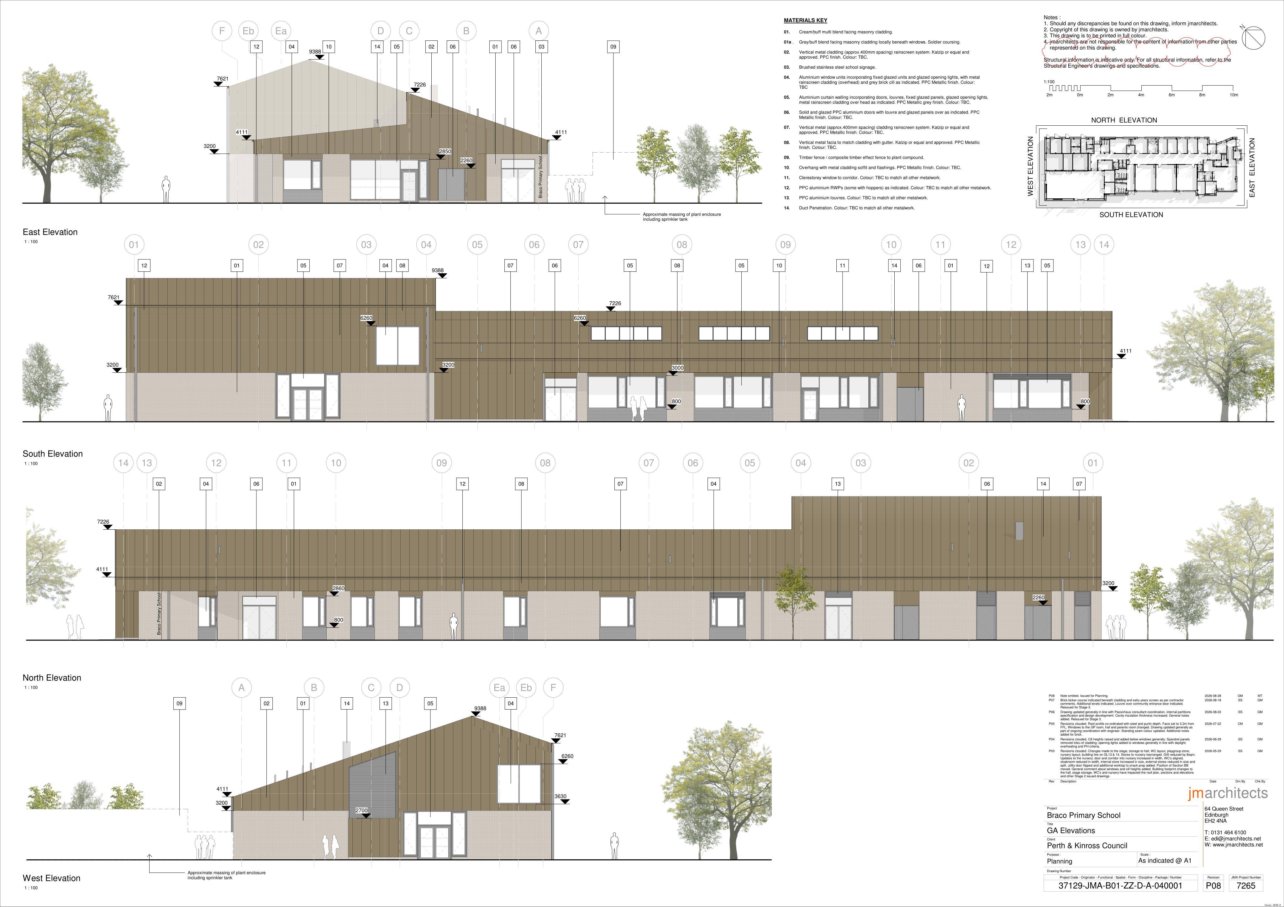 Planning document preview for application 26/01294/FLL, at Land 100 Metres North Of Braco Village Hall Feddal Road Braco, showing PROPOSED ELEVATIONS, page 1