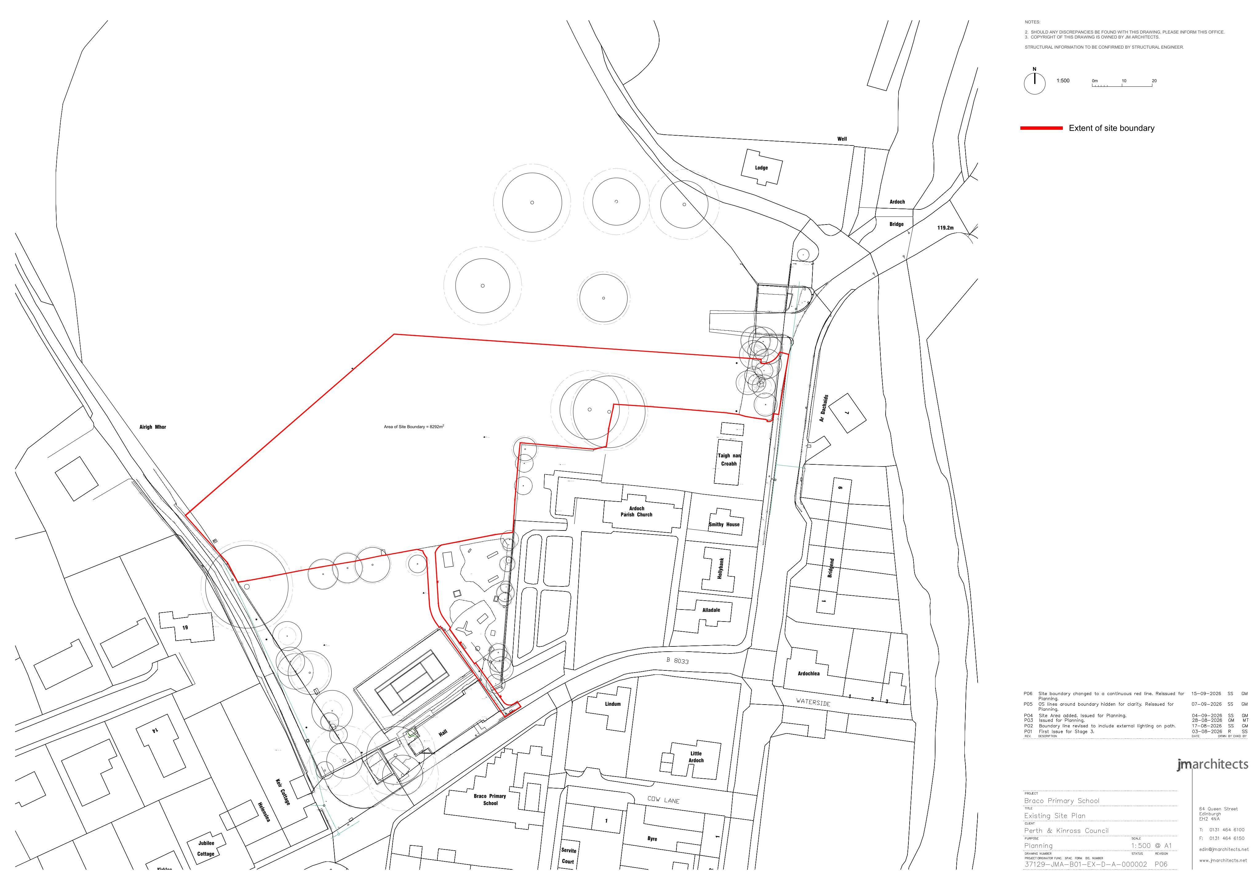 Planning document preview for application 26/01294/FLL, at Land 100 Metres North Of Braco Village Hall Feddal Road Braco, showing EXISTING SITE PLAN, page 1