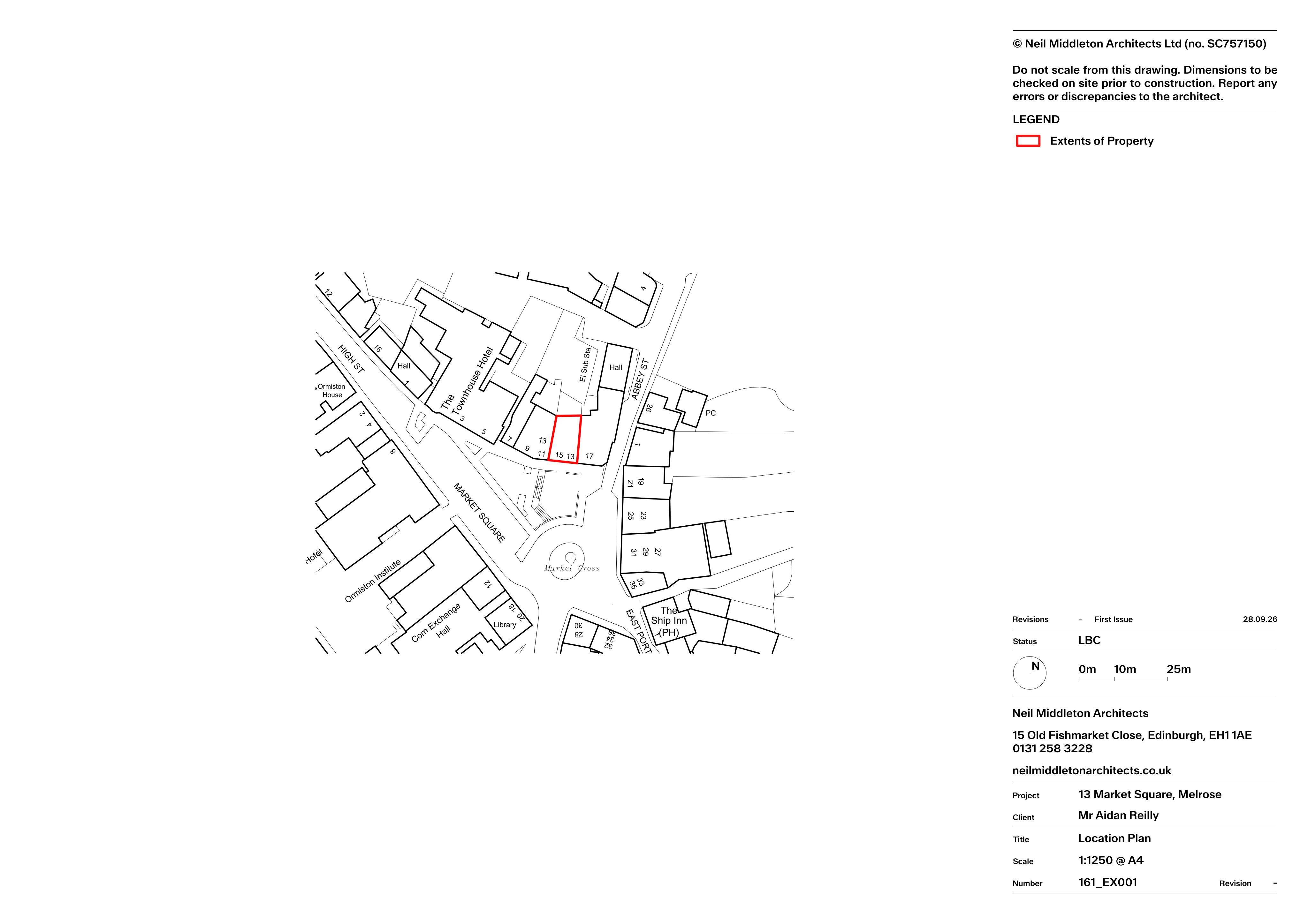 Planning document preview for application 26/01459/LBC, at Bank House 13 Market Square Melrose Scottish Borders TD6 9PQ, showing A LOCATION PLAN, page 1
