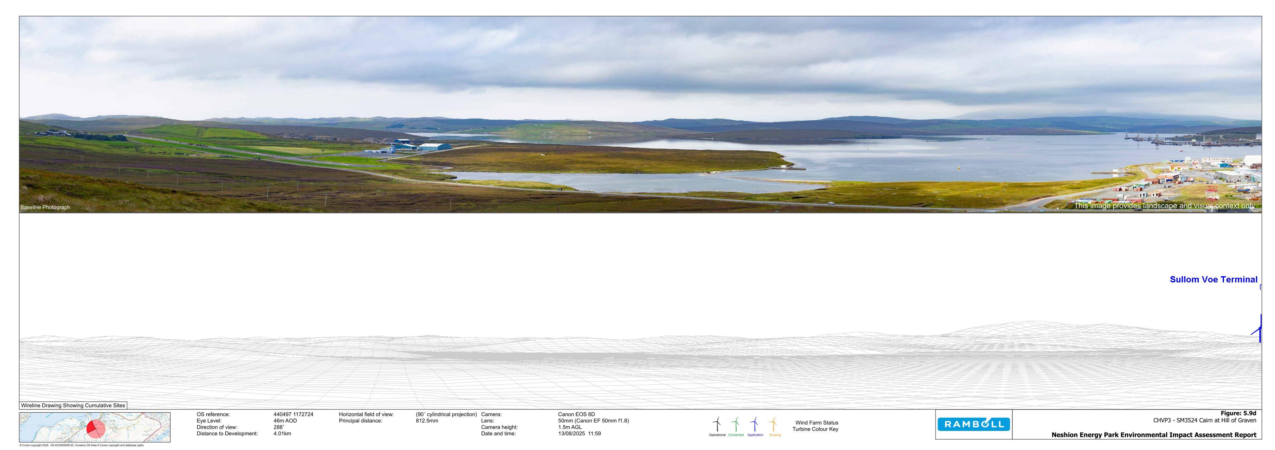 Planning document preview for application 2026/162/ECUCON, at Neshion Energy Park Land To East Of Sullom Voe Oil Terminal Mossbank Shetland, showing EIAR VOLUME 3B - VISUALISATIONS - FIGURE 5.9 (A-F) CULTURAL HERITAGE VP3 SCHEDUL, page 4