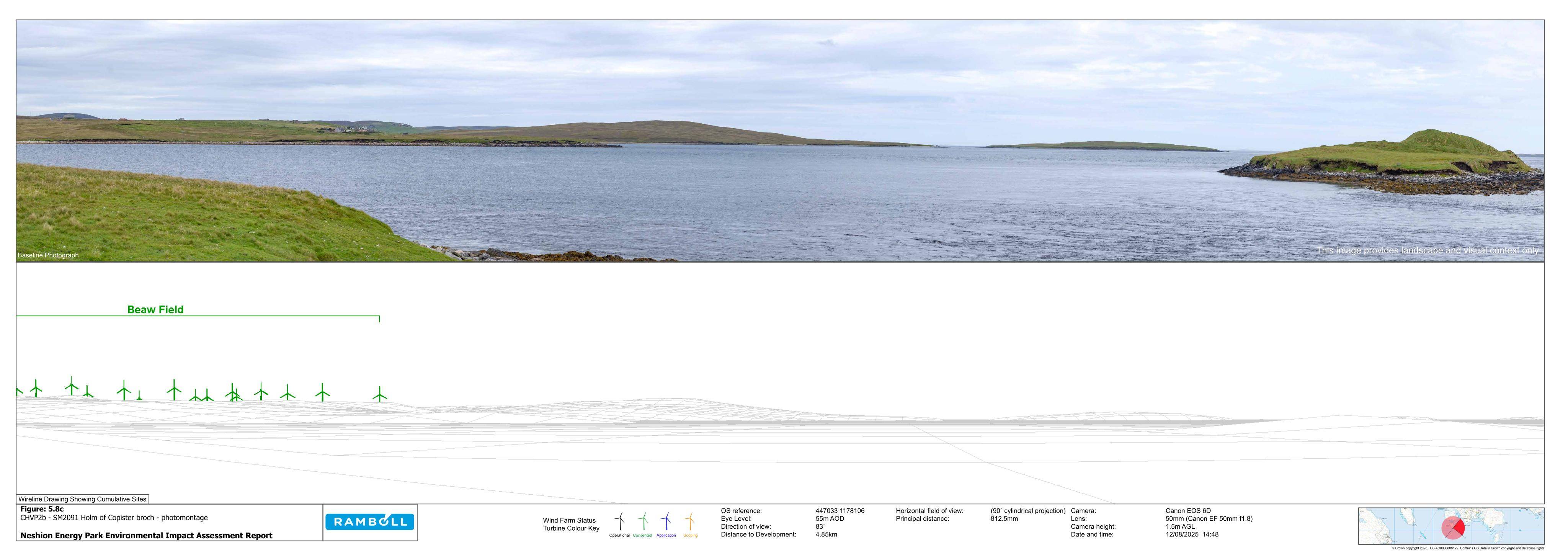 Planning document preview for application 2026/162/ECUCON, at Neshion Energy Park Land To East Of Sullom Voe Oil Terminal Mossbank Shetland, showing EIAR VOLUME 3B - VISUALISATIONS - FIGURE 5.8 (A-F) CULTURAL HERITAGE VP2B SCHEDU, page 3